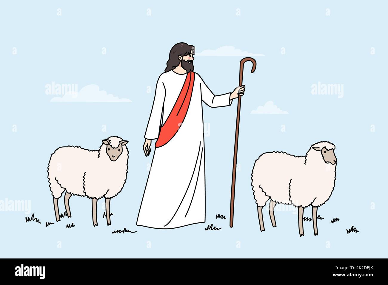 Biblische Szene von Jesus Christus und Lämmern Stockfoto