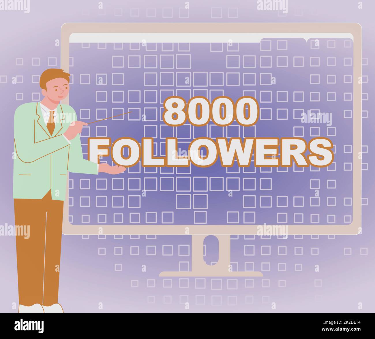 Textzeichen mit 8000 Followern. Wort für die Anzahl der Personen, die einem Geschäftsmann auf Instagram folgen und auf dem Computerbildschirm Charts Wonderful Ideas präsentieren Stockfoto