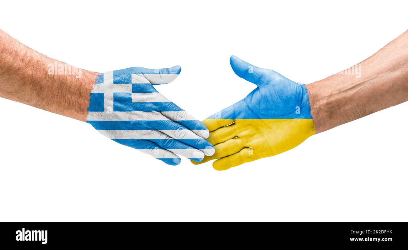 Handschlag zwischen Griechenland und der Ukraine Stockfoto