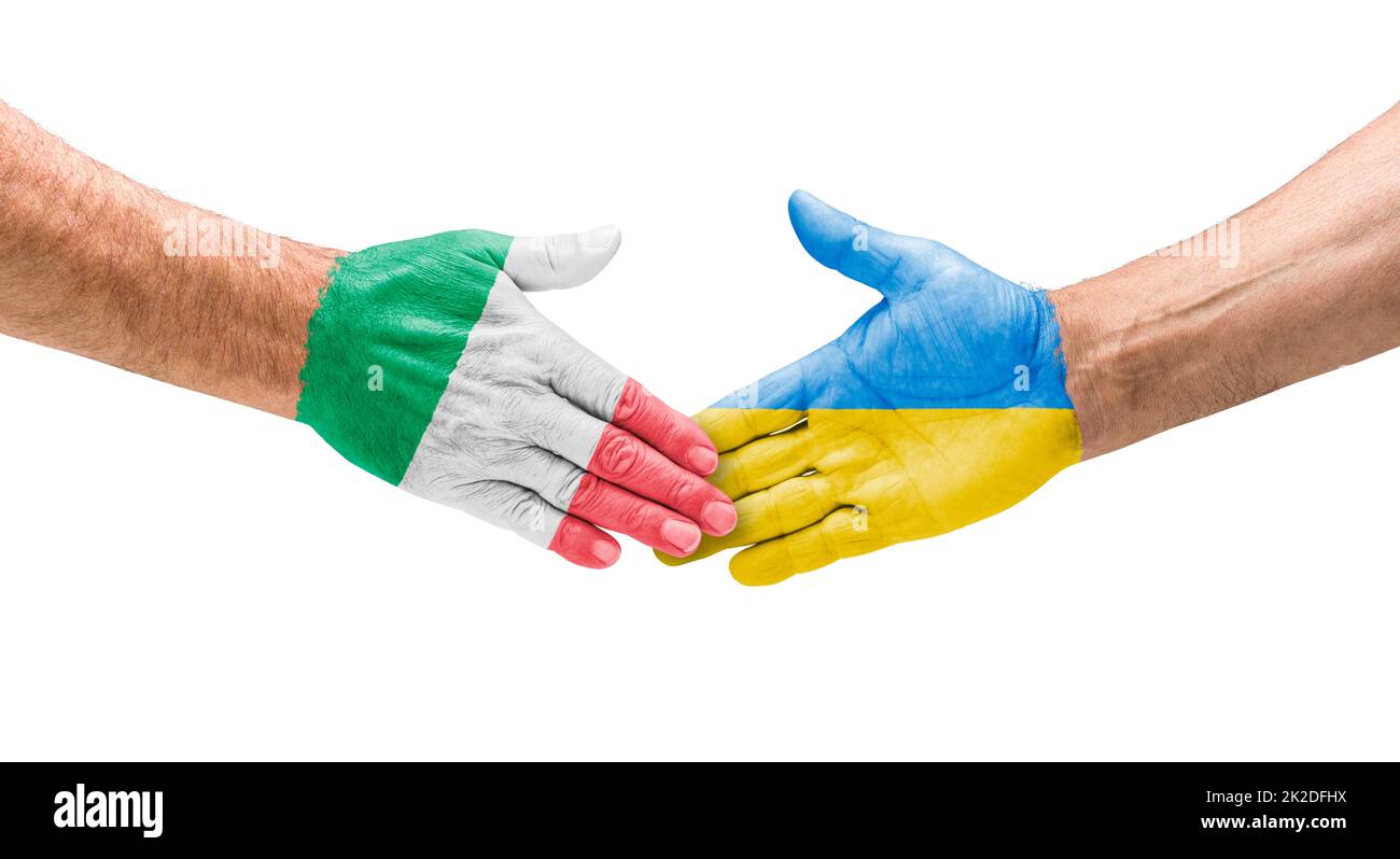 Handschlag zwischen Italien und der Ukraine Stockfoto
