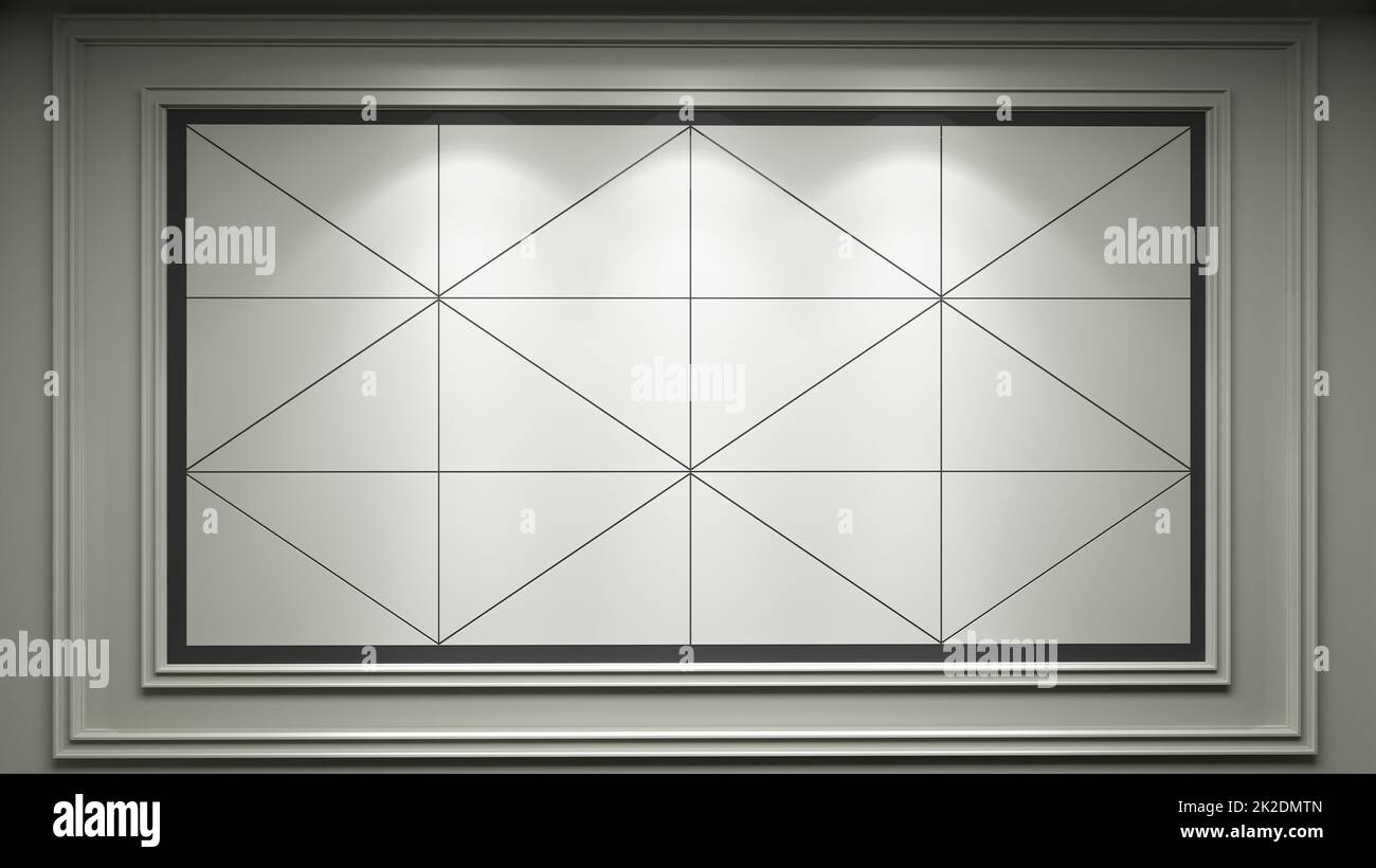 Wanddekor-Idee mit dreieckiger Geometrie, Holzmodulen, 3D-Rendering Stockfoto
