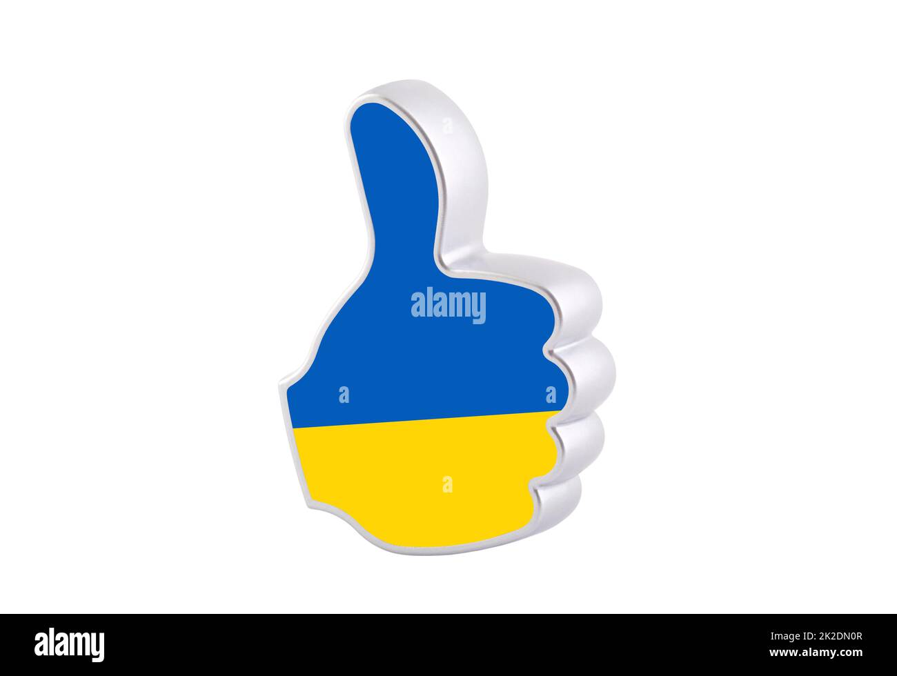 Thumb-up-Grafik mit ukrainischer Flagge isoliert auf weißem Hintergrund mit Beschneidungspfad Stockfoto