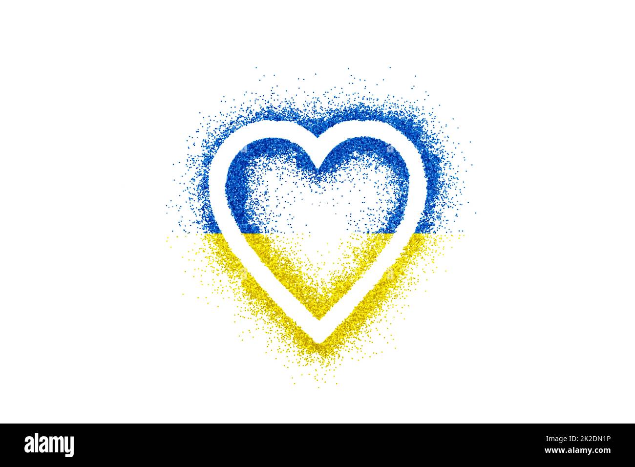 Herz auf Glitzer mit den Farben der ukrainischen Flagge isoliert auf weißem Hintergrund Stockfoto
