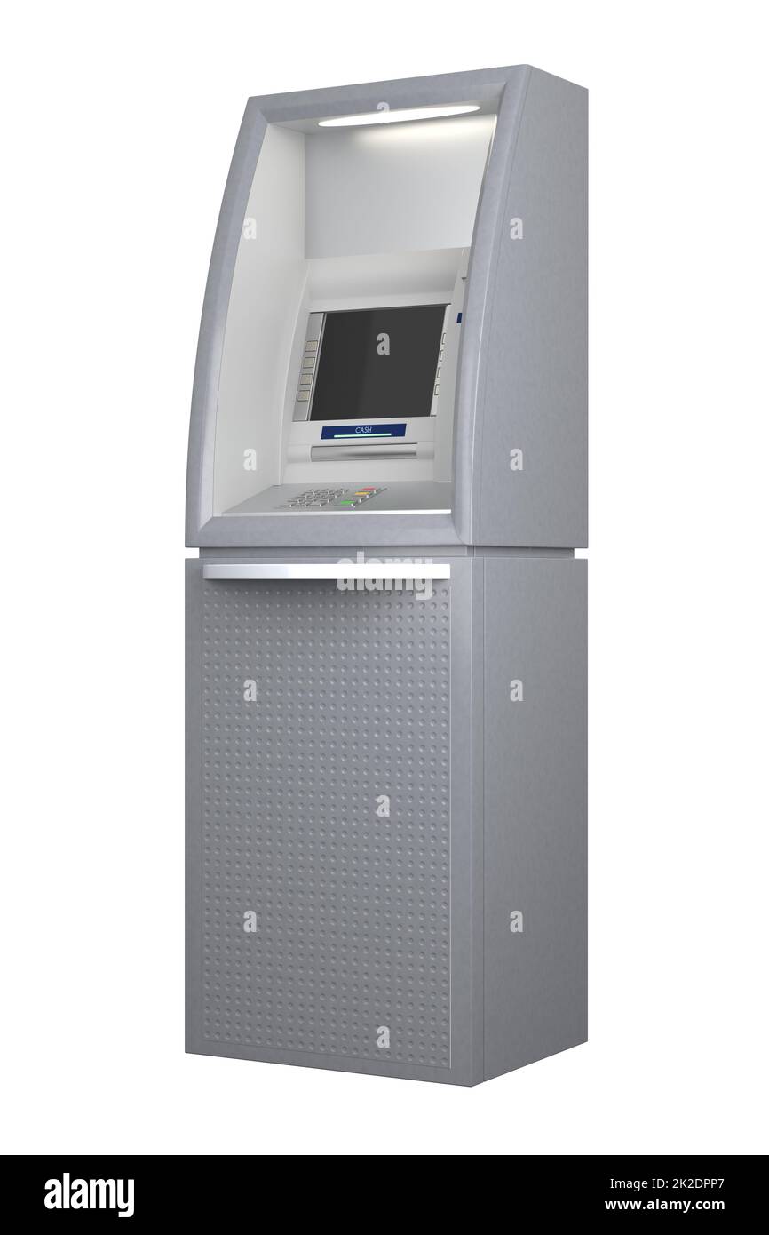 ATM-Maschine isoliert auf weißer 3D-Abbildung Stockfoto