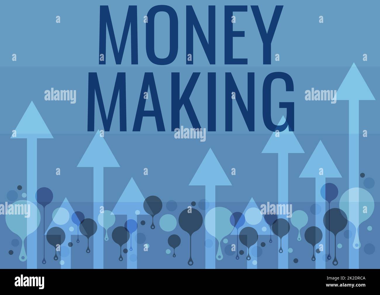 Begrifflicher Titel Geldverdienen. Ein Wort für Profit, vor allem mit wenig Aufwand. Die Illustration Eines langen Pfeils, der sanft zum Himmel schwebt Stockfoto