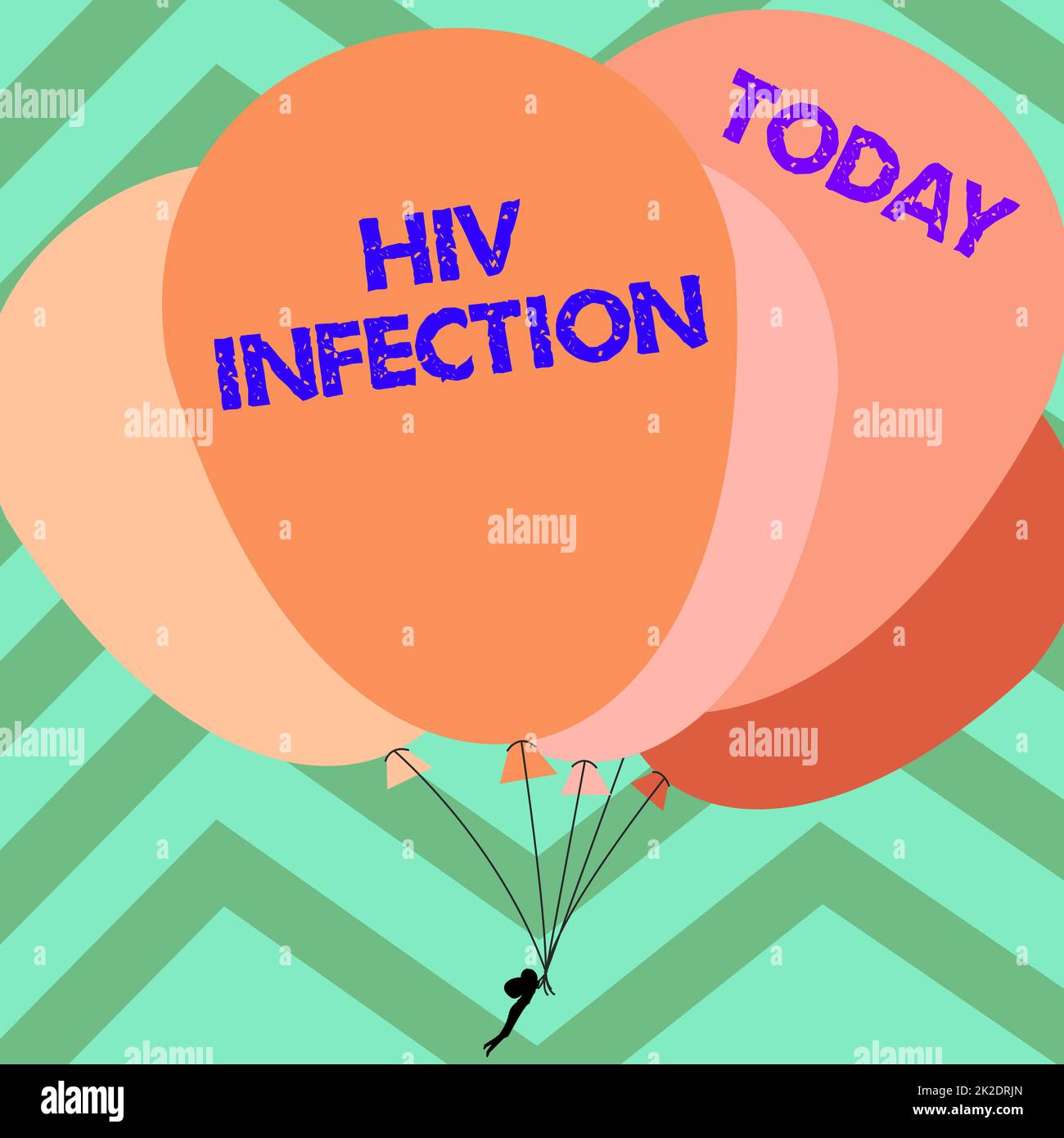 Schreiben mit Text HIV-Infektion. Geschäftsansatz sexuell übertragbare Infektion und ein chronisch Kranker Mann mit bunten Ballons Fliegen um gestreiften Hintergrund. Stockfoto