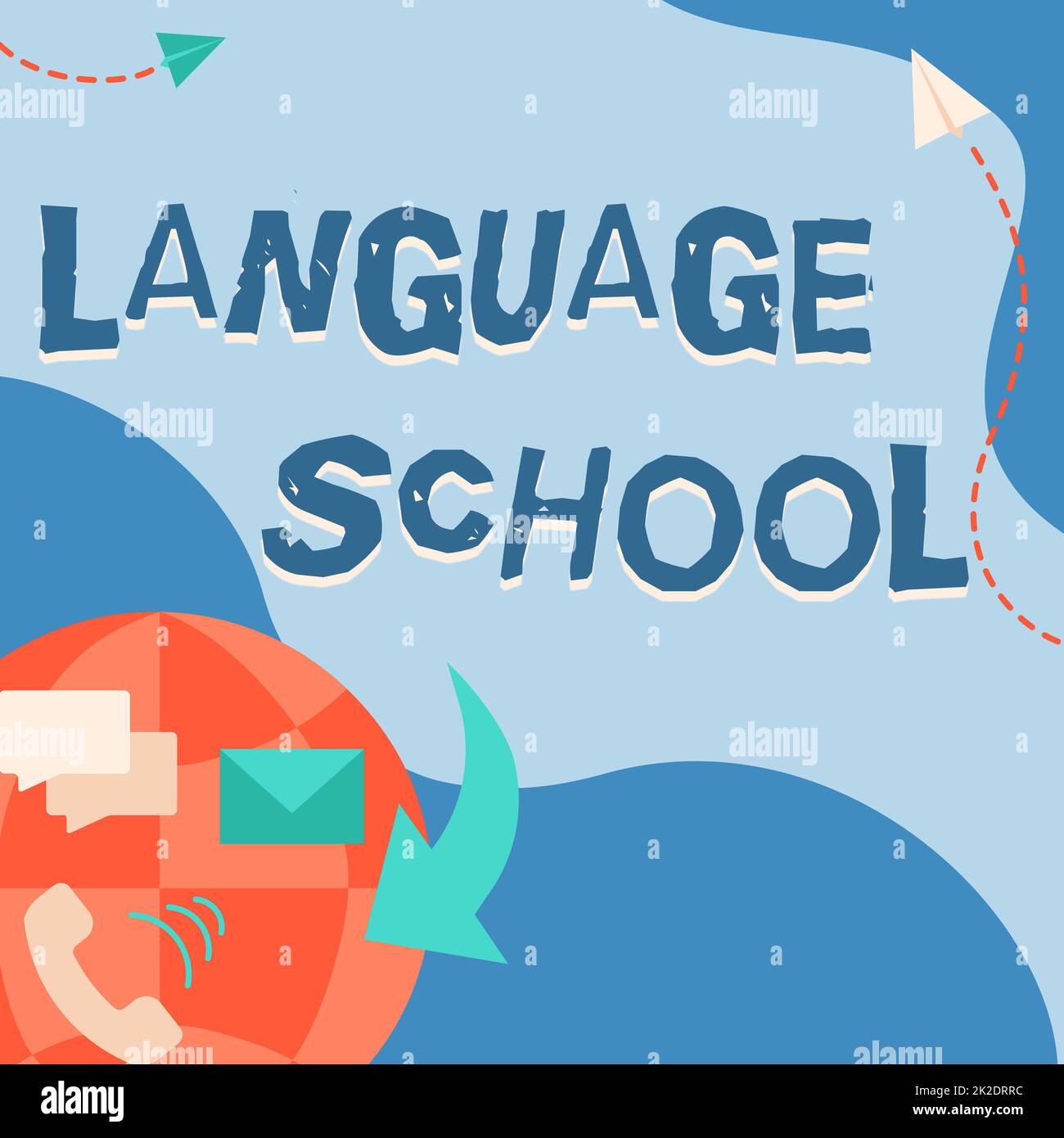 Sprachschule für Handschrift. Konzept bedeutet Bildungseinrichtung, in der Fremdsprachen gelehrt werden Internet Network Drawing mit Colorful Messaging S. Stockfoto