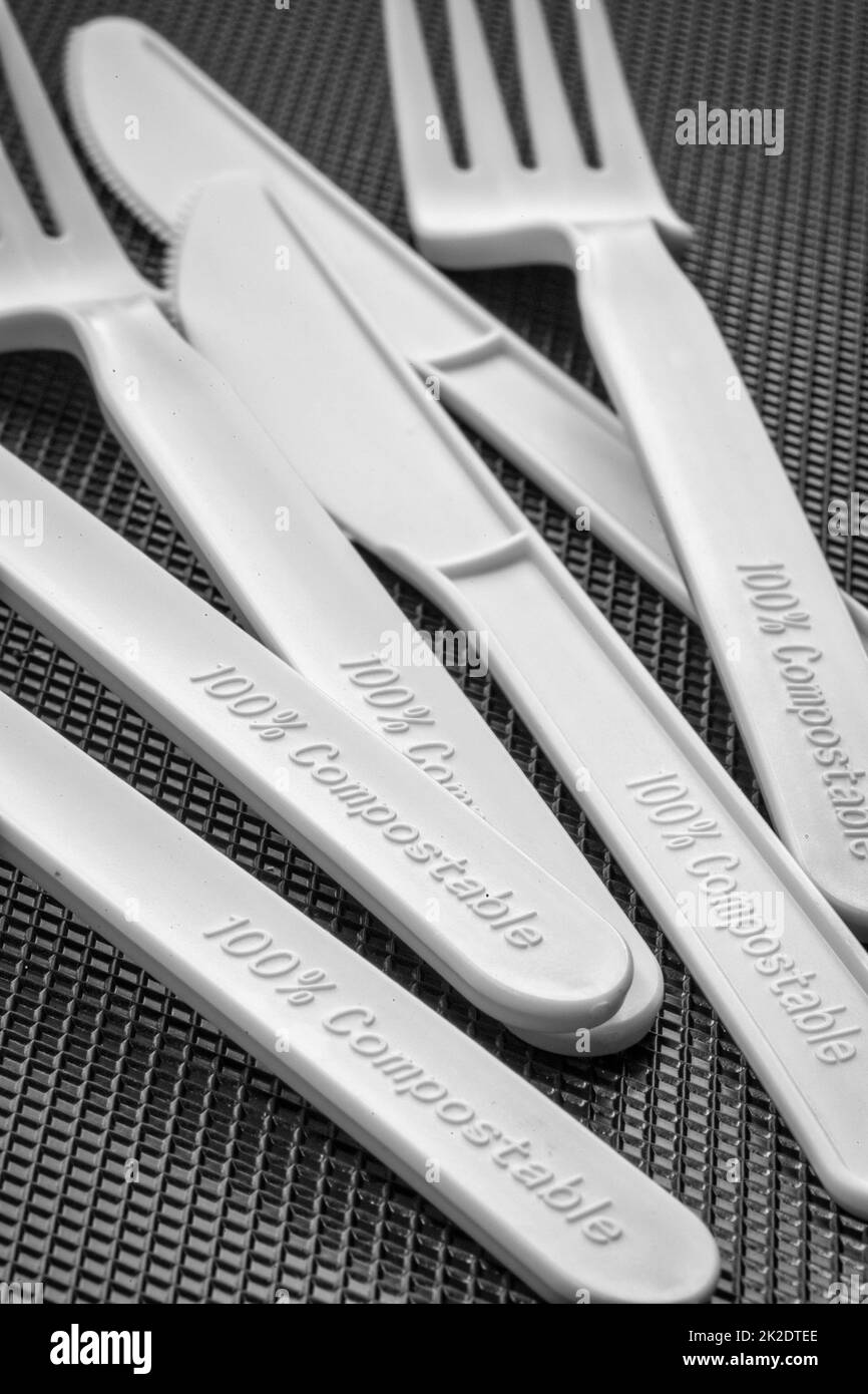 Kompostierbare Utensilien Still Life, USA 2022 Stockfoto