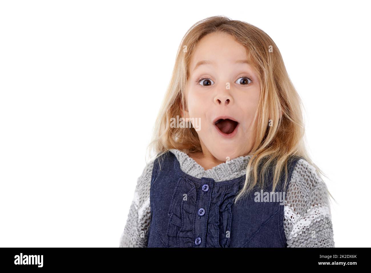 Oh mein. Studioportrait eines überrascht aussehenden kleinen Mädchens. Stockfoto