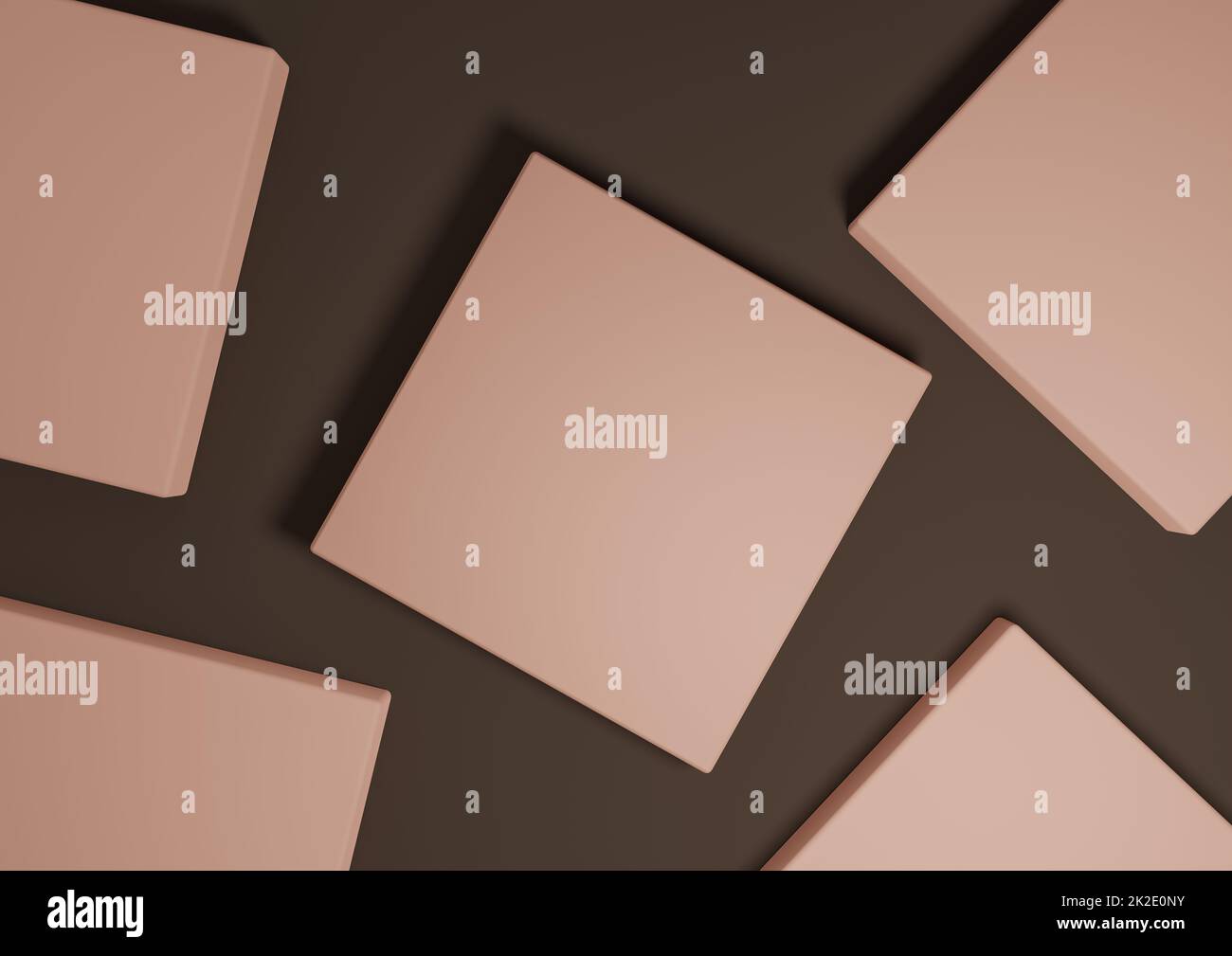 Dunkelbraun, 3D Render minimal, einfache Draufsicht flach Lay Produktdisplay Hintergrund mit Podestständer und geometrischen Formen Stockfoto