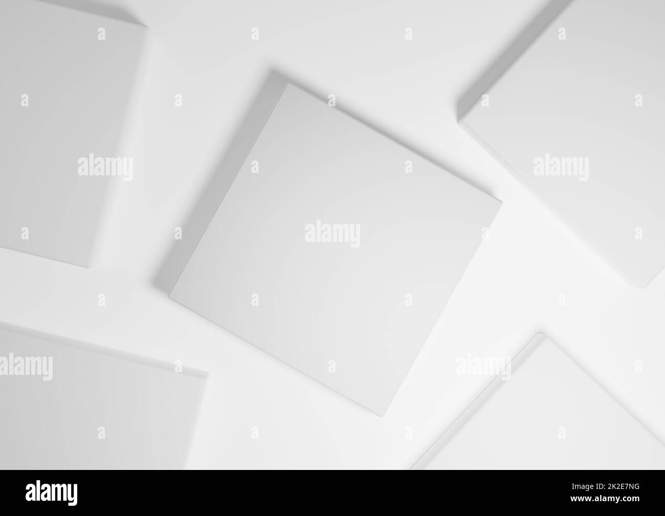 Weiß, hellgrau, schwarz und weiß, 3D Render minimaler, einfacher Draufsicht flacher Produktdisplay-Hintergrund mit Podestständer und geometrischen Formen Stockfoto