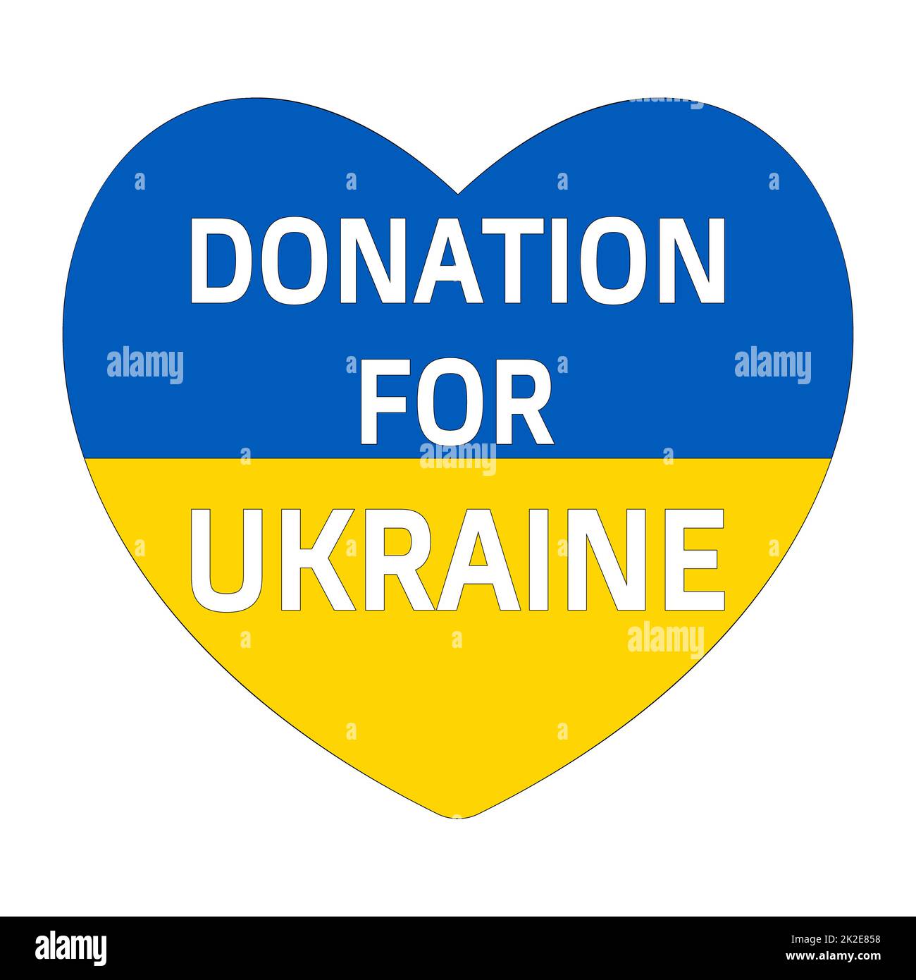 Spende für die Ukraine – Herzsymbol. Slogan Spenden und Wohltätigkeit im Herzen Symbol in den Farben der ukrainischen Nationalflagge. Die Idee, Frieden zu helfen, zu beten, zu unterstützen und keinen Krieg im Land der Ukraine zu führen. Vektor. Stockfoto