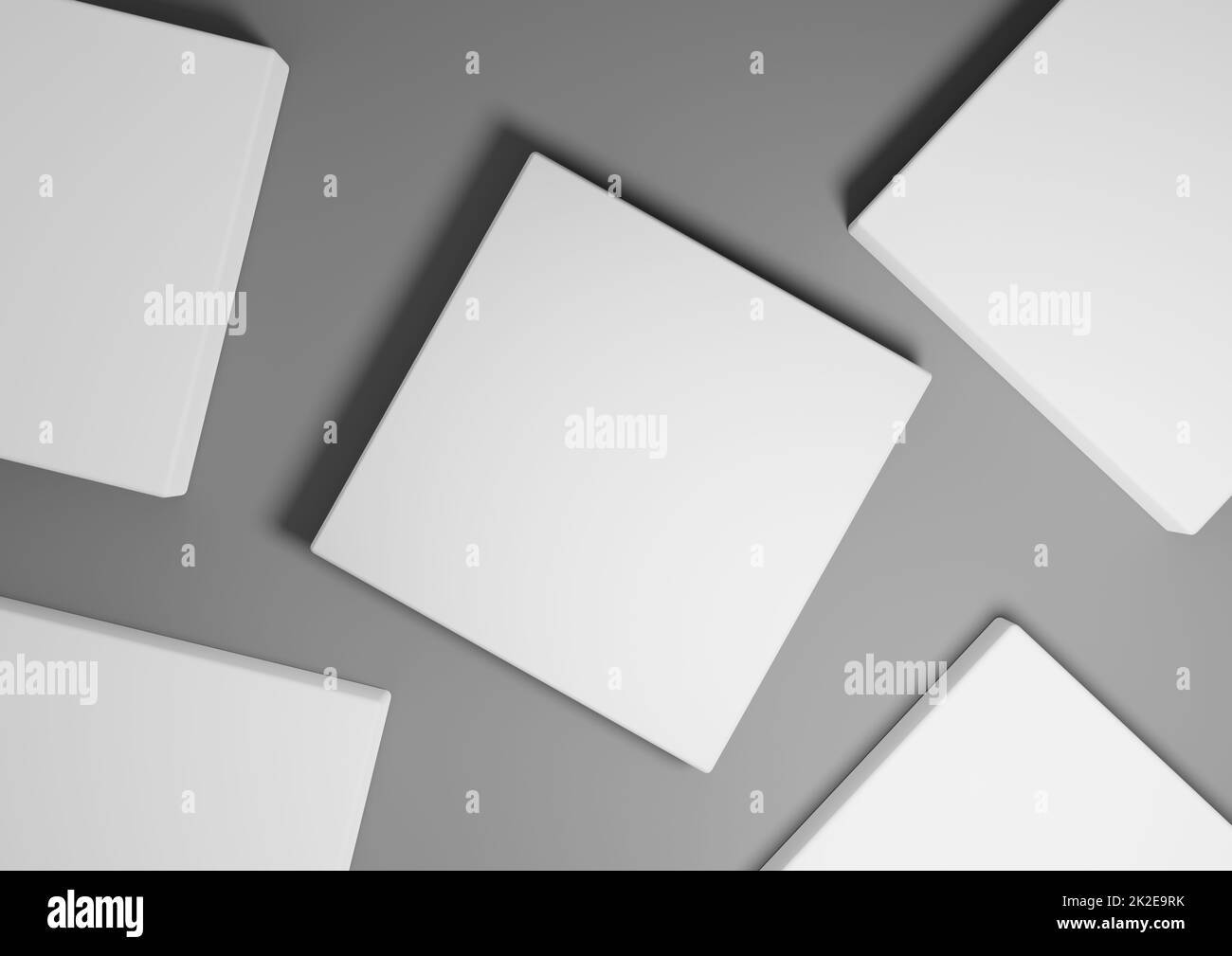 Dunkelgraphitgrau, schwarz und weiß, 3D Rendering minimaler, einfacher Draufsicht flacher Produktdisplay-Hintergrund mit Podestständen und geometrischen Formen Stockfoto