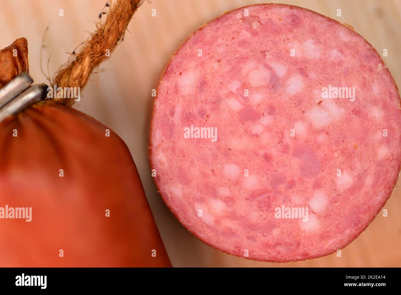 Polnische Wurst Krakauer in einer Vogelperspektive Stockfoto