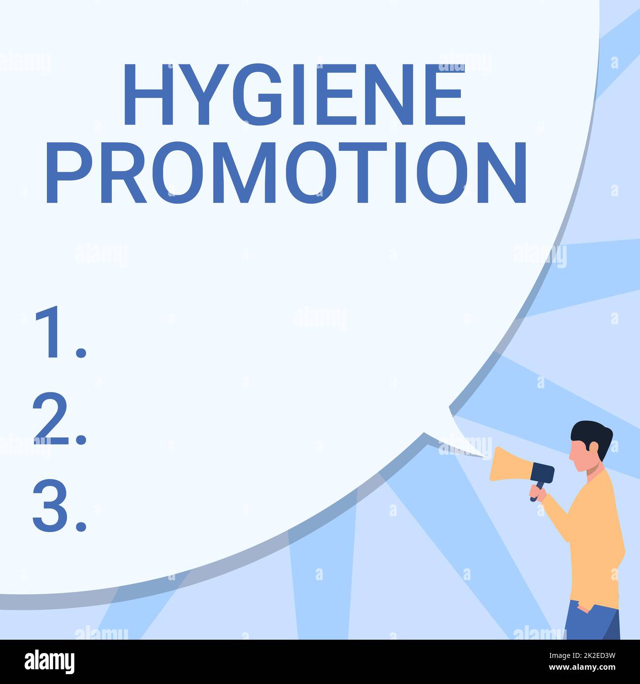 Handschrifttext Hygiene Promotion. Business Showcase systematisches Programm zur Vorbeugung von verwandten Krankheiten mit Sanitär man Drawing Hand in Pocket Holding Megaphone mit großer Sprechblase. Stockfoto