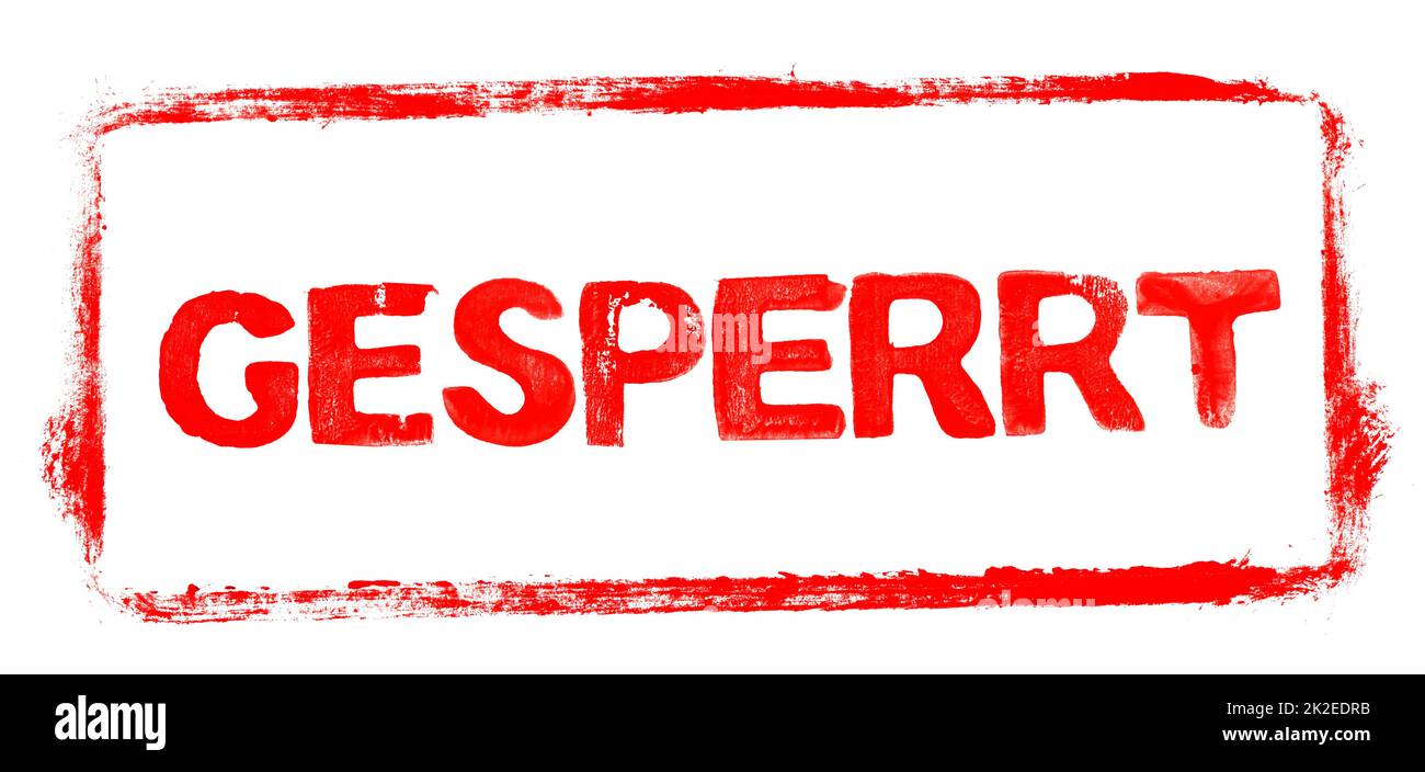Rotes Grunge-Banner mit blockiertem deutsch Stockfoto