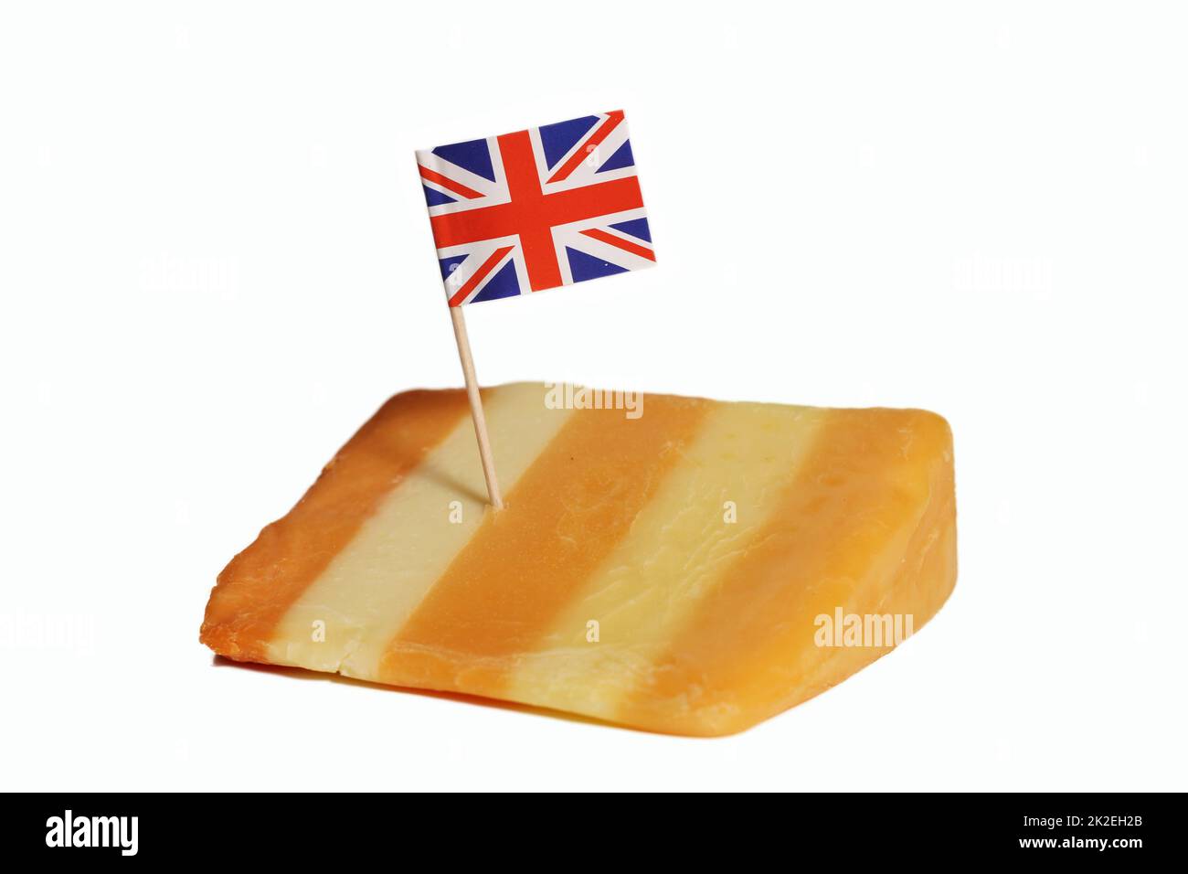 5 Schichten englischer Käse mit britischer Flagge isoliert auf weißem Hintergrund Stockfoto