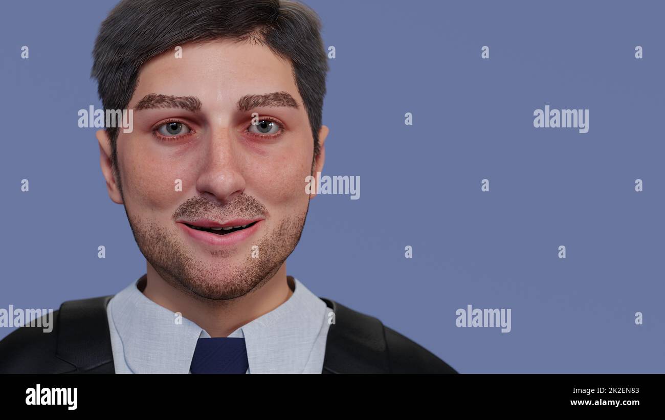 Geschäftsmann mit Anzug und Krawatte, erfolgreiches Porträt, Nahaufnahme 3D-Abbildung Stockfoto