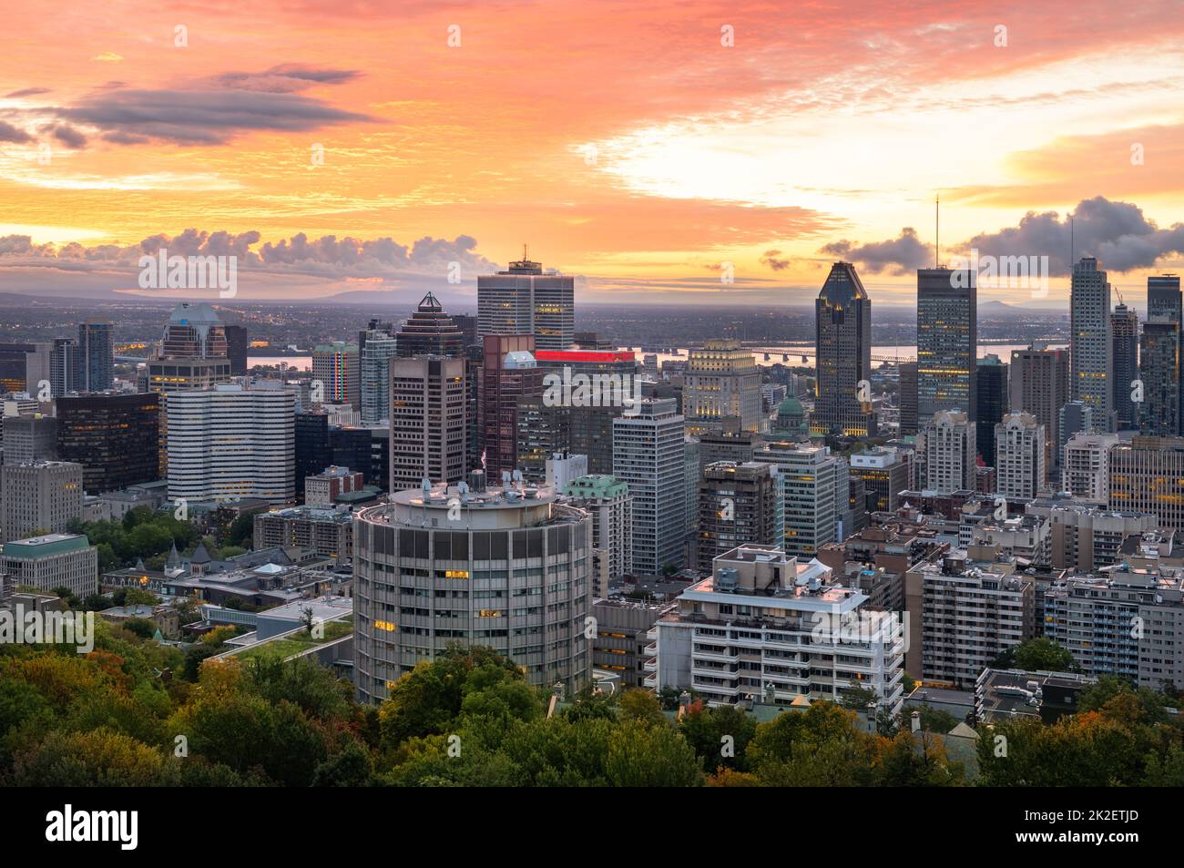 Skyline von Montreal von Mont Royal Stockfoto
