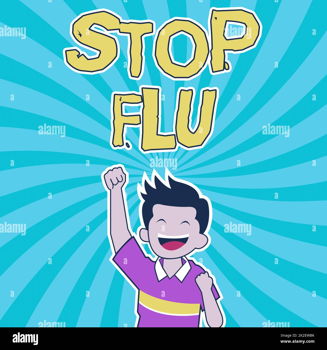 Konzeptionelle Darstellung Stop Grippe. Geschäftsidee behandeln Sie die ansteckende Atemwegserkrankung, die durch Grippevirus verursacht wird fröhlicher Mann Genießen Sie die Leistung mit Spiral Background Heating Hand. Stockfoto