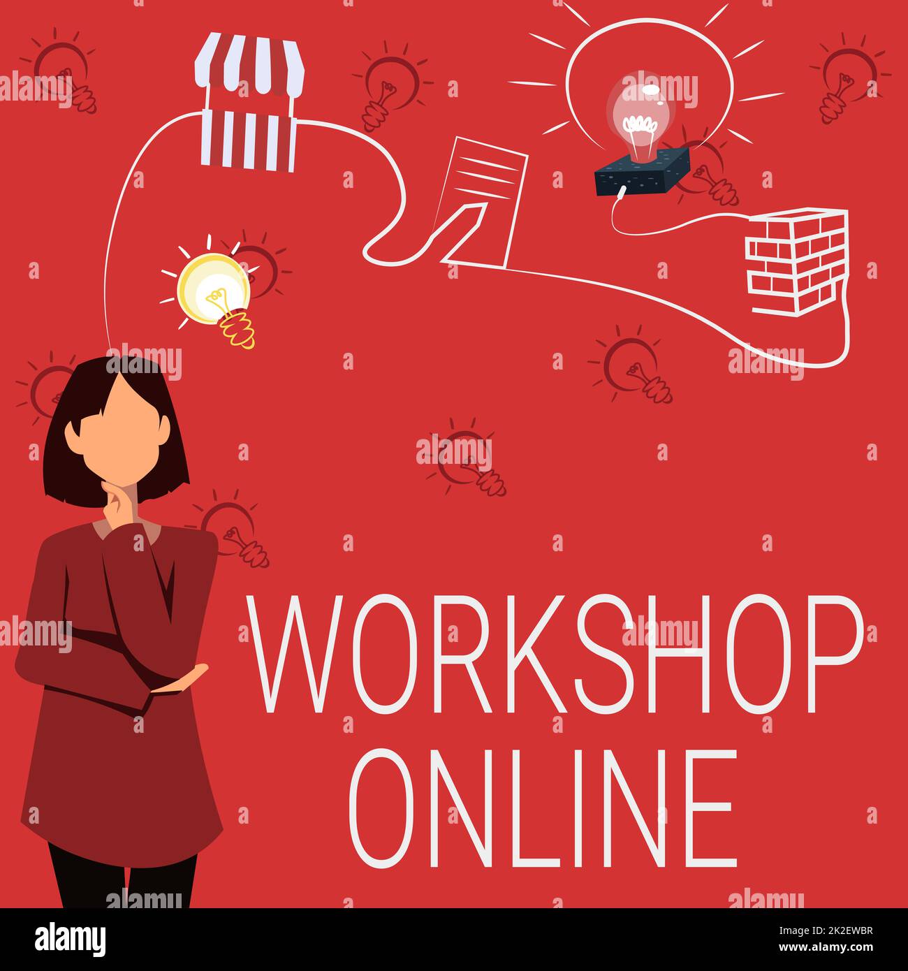 Textschild mit Workshop Online. Wort geschrieben auf Workshop Online Frau innovatives Denken Ideen in Richtung einer stabilen Zukunft führen. Stockfoto