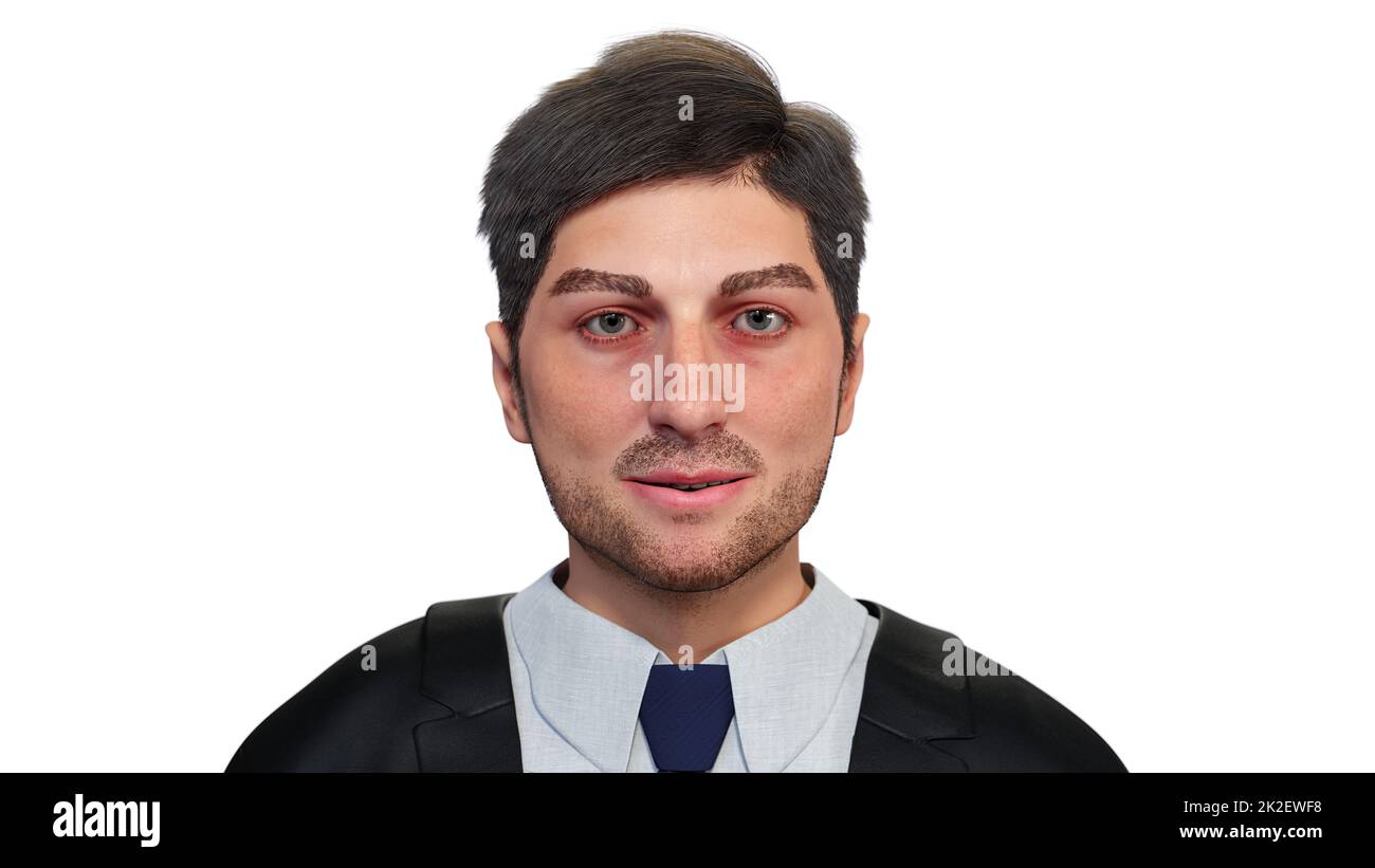 Junger Profi, der Anzug und Krawatte trägt, Nahaufnahme auf weißem Hintergrund 3D-Abbildung Stockfoto