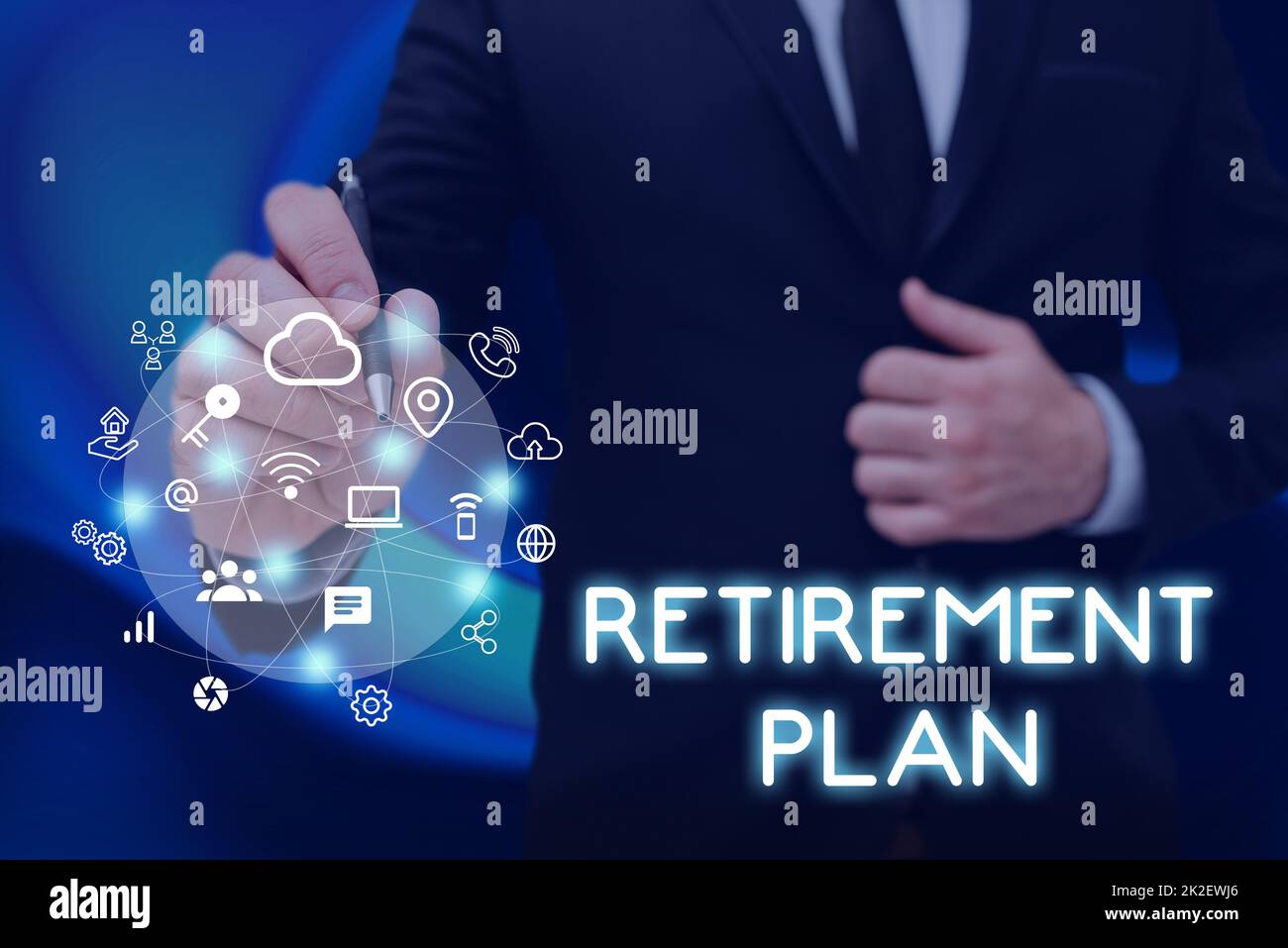 Textzeichen für Abgangsplan. Geschäftsinitiative Sparen Sie Geld, um es zu nutzen, wenn Sie den Bildschirm „Working man Hold“ des Mobiltelefons mit der futuristischen Technologie beenden. Stockfoto