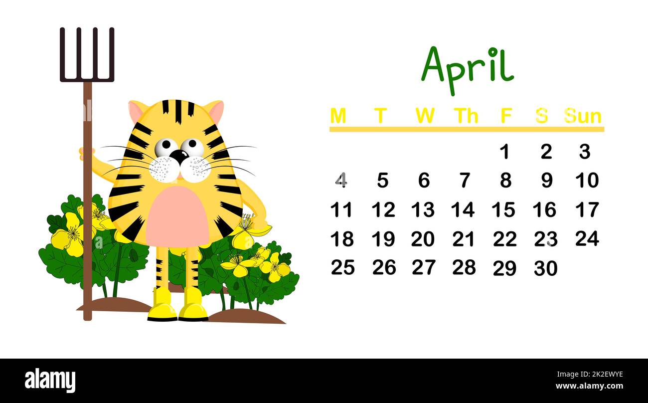 Lustiger Kinderkalender für 2022. Jahr des Tigersymbols 2022. Vektordarstellung. Zeitplan, wöchentlich Stockfoto