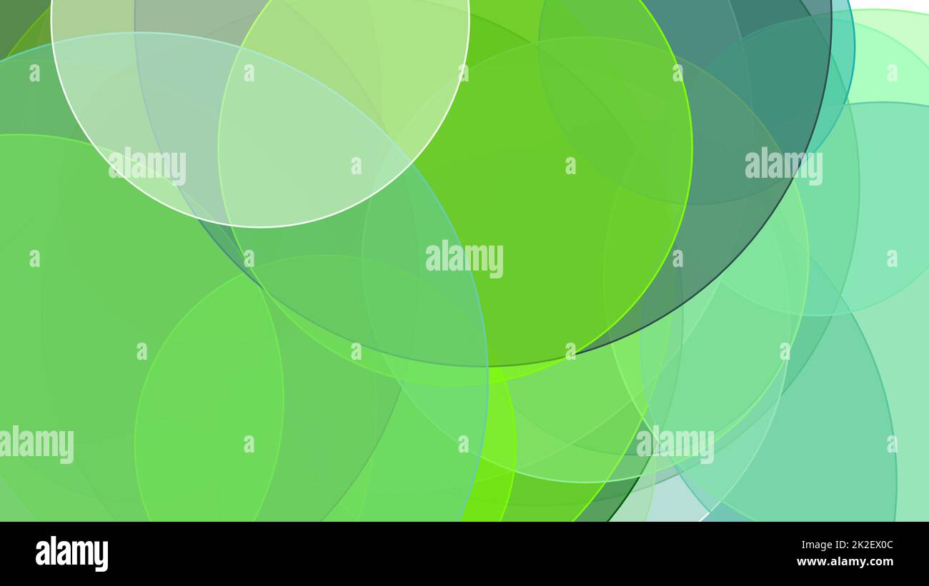 Abstrakte grüne Kreise überlagern sich mit weißem Hintergrund Stockfoto