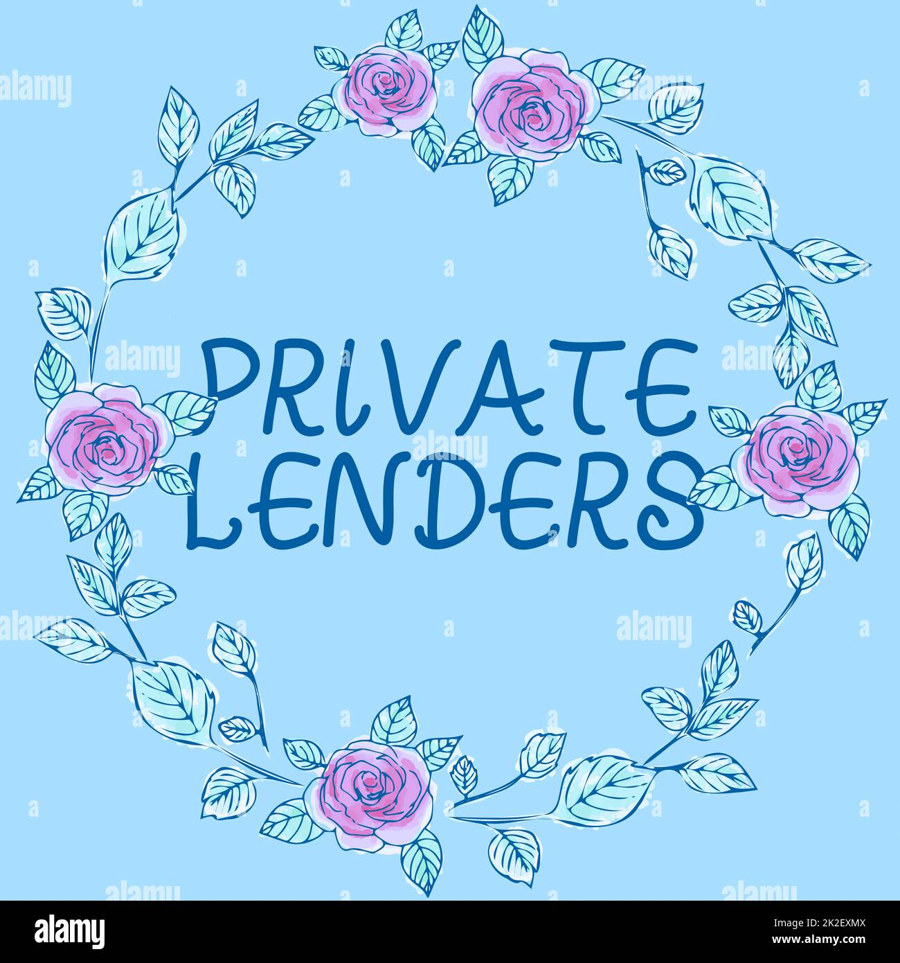 Begrifflicher Titel Private Kreditgeber. Geschäftsidee eine Person oder Organisation, die Geld leiht, um Rahmen mit farbenfrohen Blumen und Blattwerk in harmonischer Anordnung zu zeigen. Stockfoto