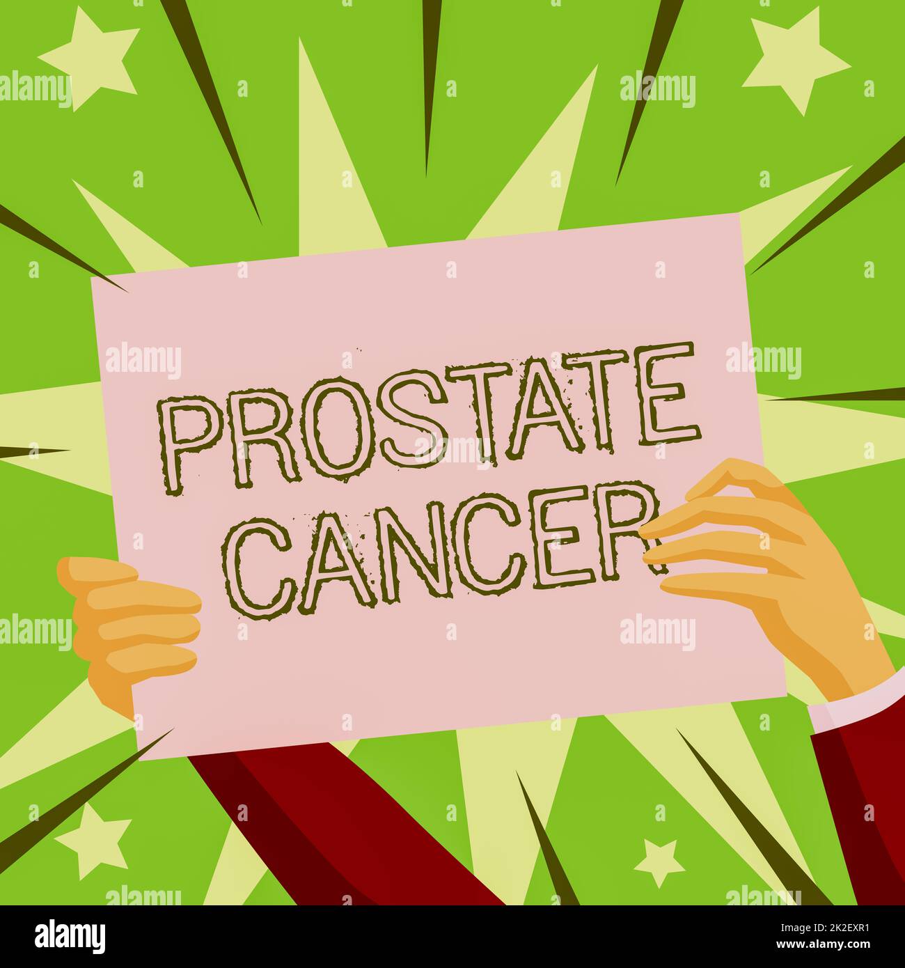 Inspiration mit Zeichen für Prostatakarzinom. Konzeptioneller Fotokrebs, der in der Drüse des männlichen Fortpflanzungssystems auftritt Hände halten Papier zeigt neue Ideen umgeben von Sternen. Stockfoto