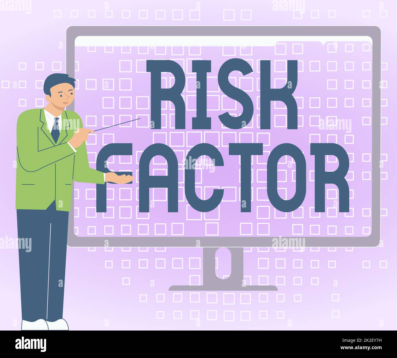 Konzeptionelle Beschriftung Risikofaktor. Konzept Bedeutung Eigenschaft, die den Prozentsatz der Erlangung einer Krankheit Geschäftsmann Stehend präsentiert Charts wundervolle Ideen auf dem Computerbildschirm erhöhen kann Stockfoto