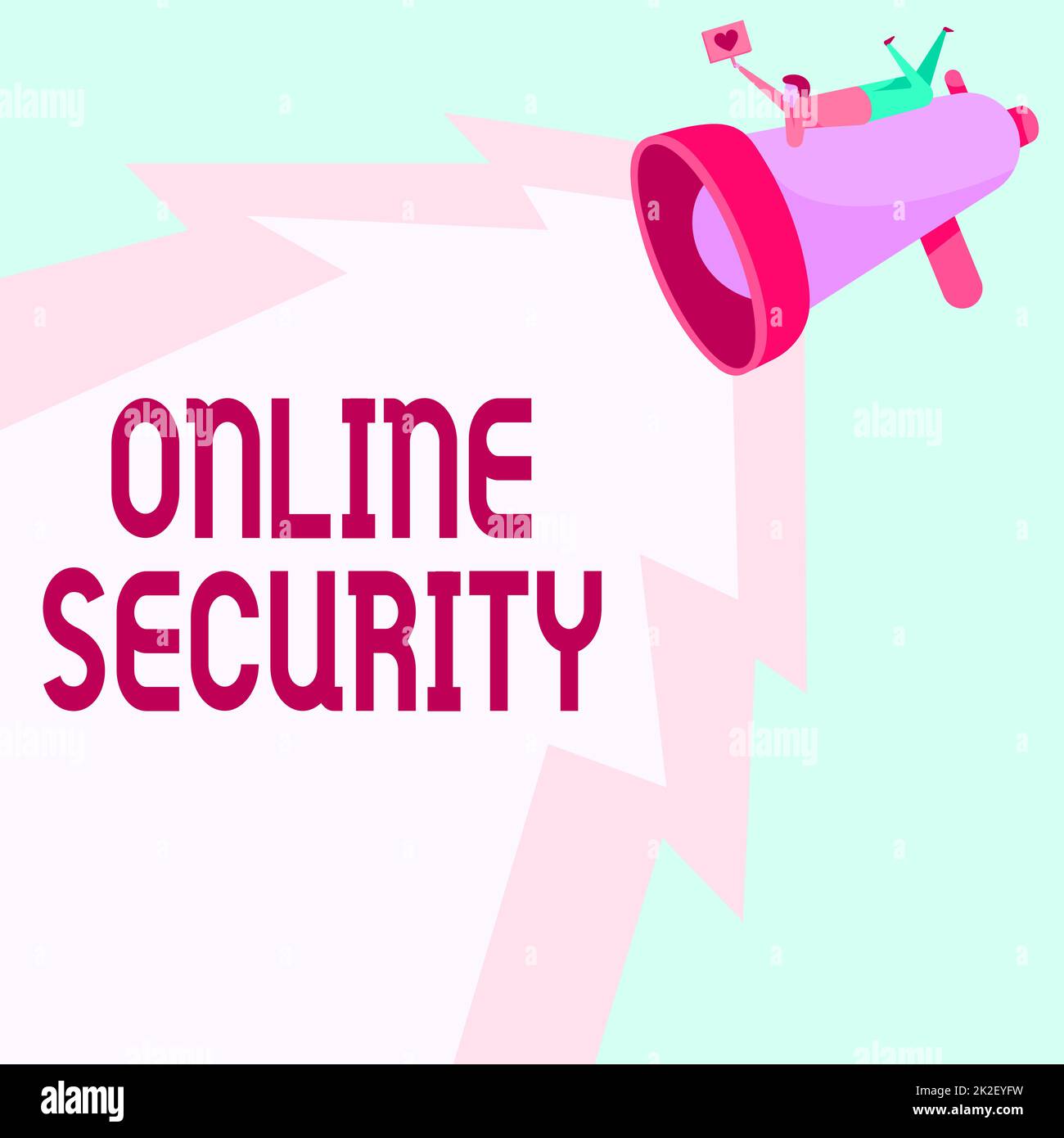 Textunterschrift für Online-Sicherheit. Regeln für Geschäftsideen zum Schutz vor Angriffen über das Internet man Drawing auf Megaphone Producing Lighting Making Lovely Message. Stockfoto