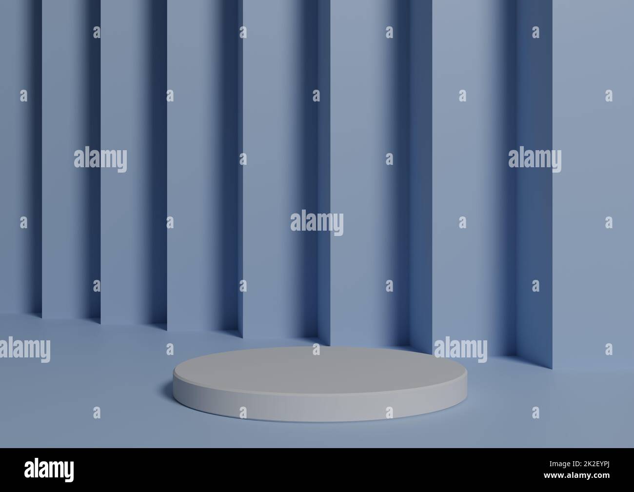 Einfache, minimale 3D Render Komposition mit einem weißen Zylinder Podium oder Stand auf abstraktem hellblauem Hintergrund für Produktanzeige Stockfoto