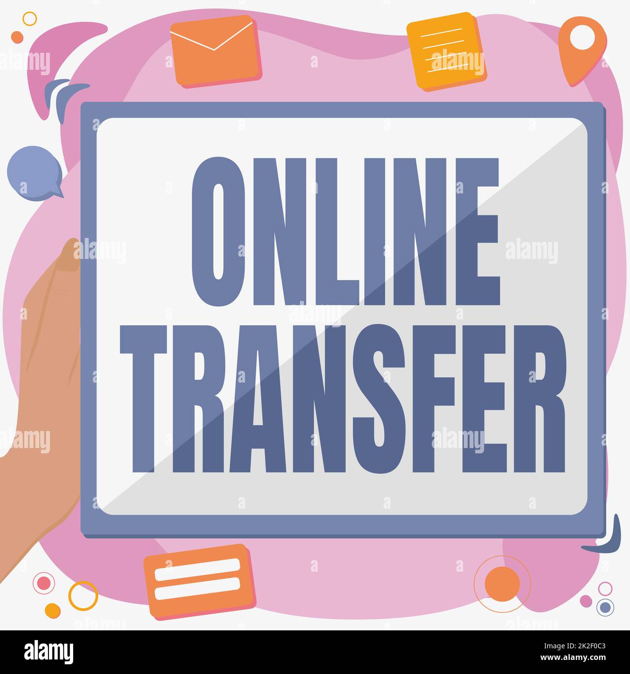 Text mit Inspiration Online Transfer. Der Geschäftsansatz autorisiert einen Geldtransfer über einen elektronischen Geldtransfer. Abstrakt Browserverlauf löschen, Bearbeiten Online-Dateien organisieren. Stockfoto