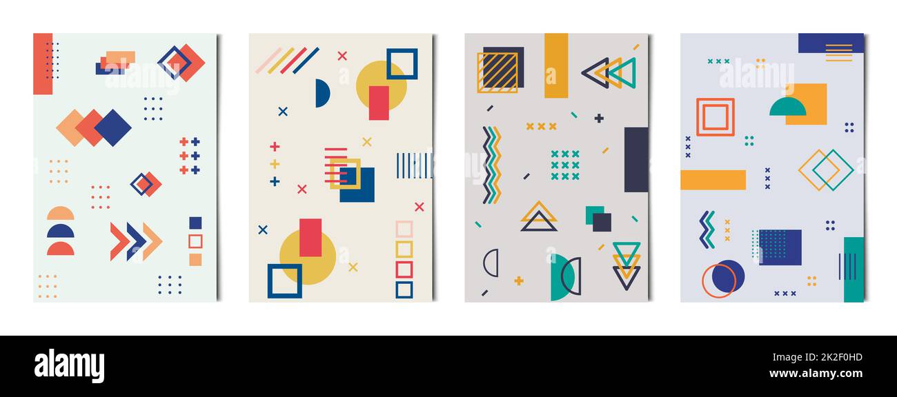 Set mit 4 abstrakten geometrischen Formen farbenfrohe Hintergründe, Vorlagen für Werbung, Visitenkarten, Texturen – Vektor Stockfoto