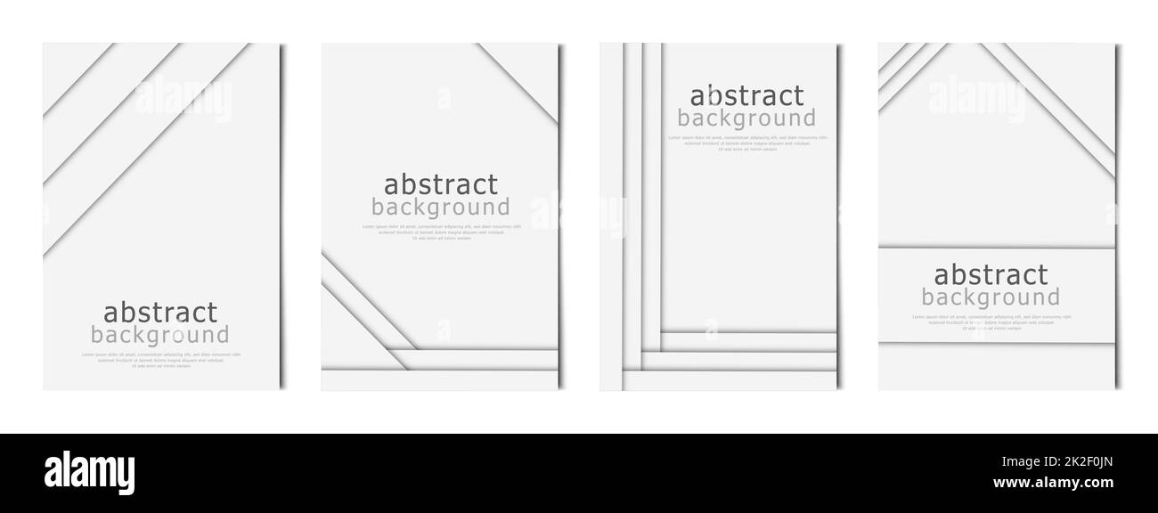 Set mit 4 Stück abstrakter heller Hintergründe, geraden Linien, Vorlagen für Werbung, Visitenkarten, Texturen - Vektor Stockfoto