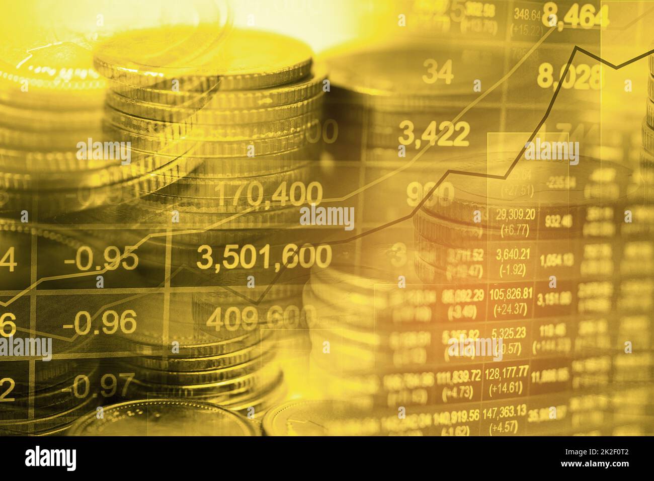 Aktienmarkt Investment Trading Financial, Coin oder Forex für die Analyse Gewinn Finanzierung Geschäft Trend Daten Hintergrund. Stockfoto