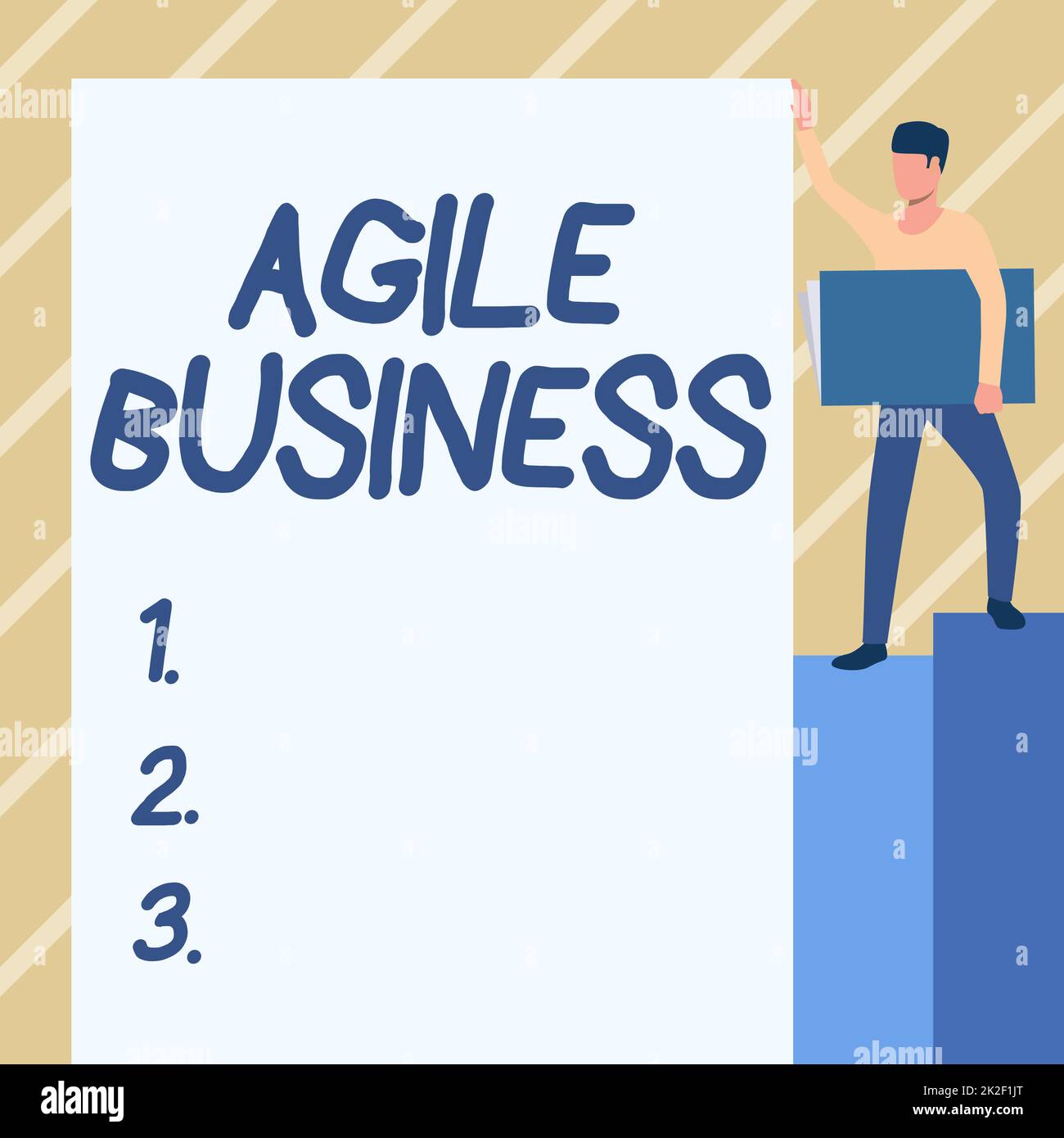 Handschrift Text Agile Business. Konzeptionelle Fotofunktion zur schnellen Anpassung an den Markt ist der Trendmann, der ein großes Notebook bei der Anzeige des großen Whiteboards trägt. Stockfoto