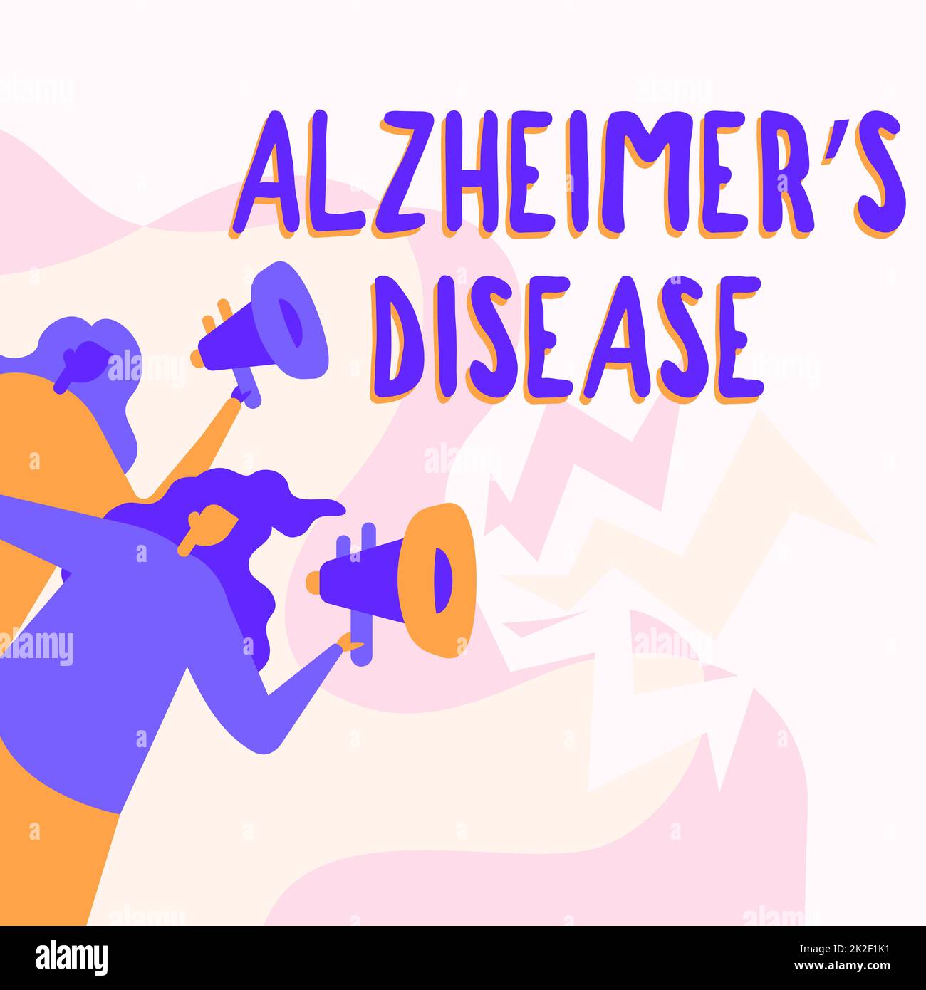 Konzeptionelle Darstellung Alzheimer S ist Krankheit. Unternehmensübersicht Fortgeschrittene psychische Verschlechterung im Alter Frauen zeichnen Megafone halten Ankündigungen an die Öffentlichkeit. Stockfoto