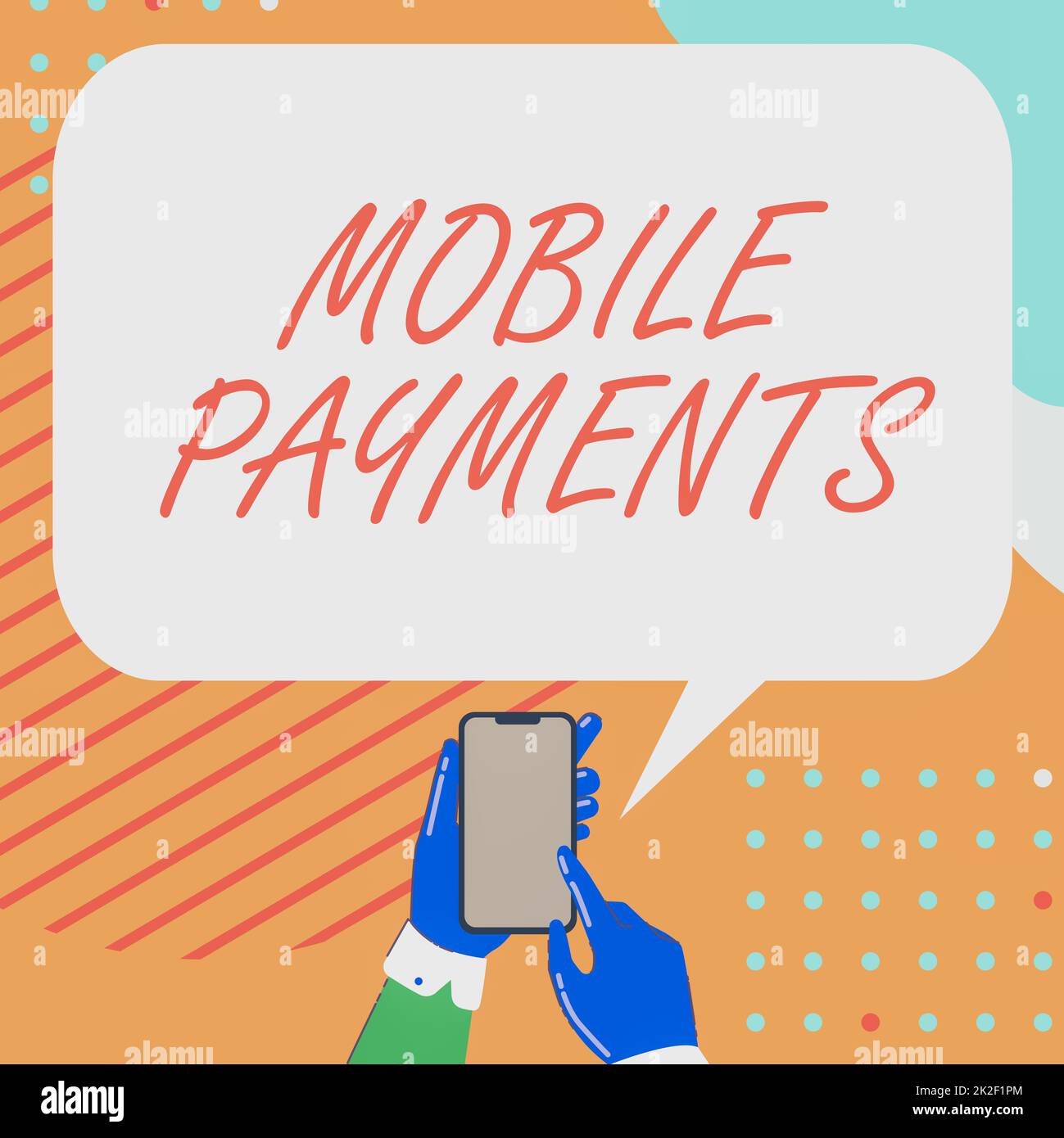 Konzeptionelle Überschrift Mobile Zahlungen. Wort für Geld bezahlte für ein Produkt über ein elektronisches Gerät Mobiles Zeichnen mit positiven Kommentaren und einer Sprechblase Stockfoto