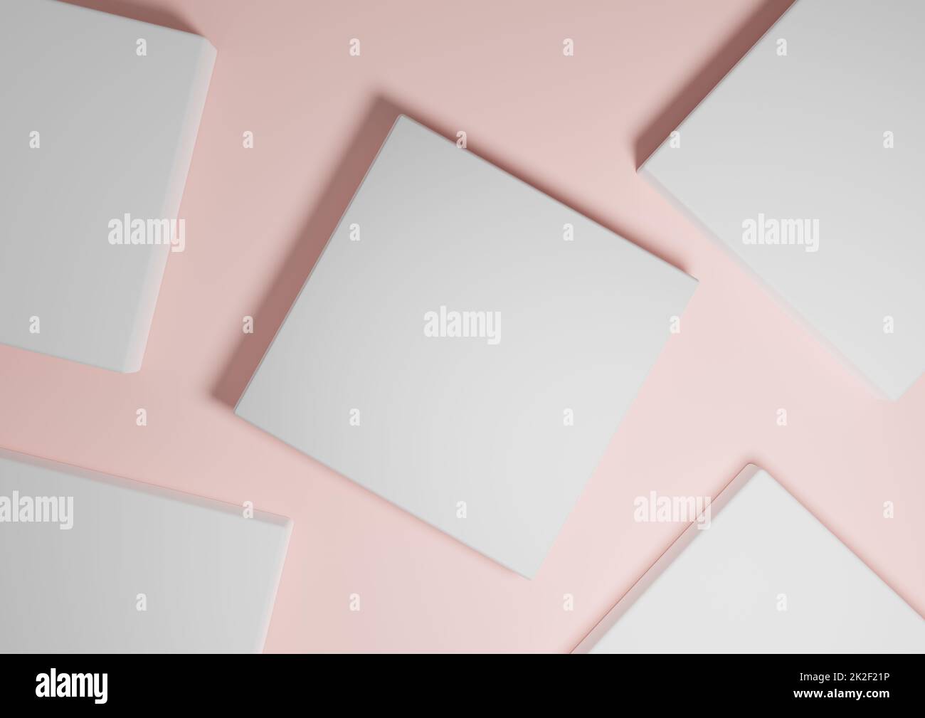 Pastell, hellrot, lachsrosa, 3D Render minimal, einfache Draufsicht flach Lay Produktdisplay Hintergrund mit Podestständer und geometrischen Formen Stockfoto