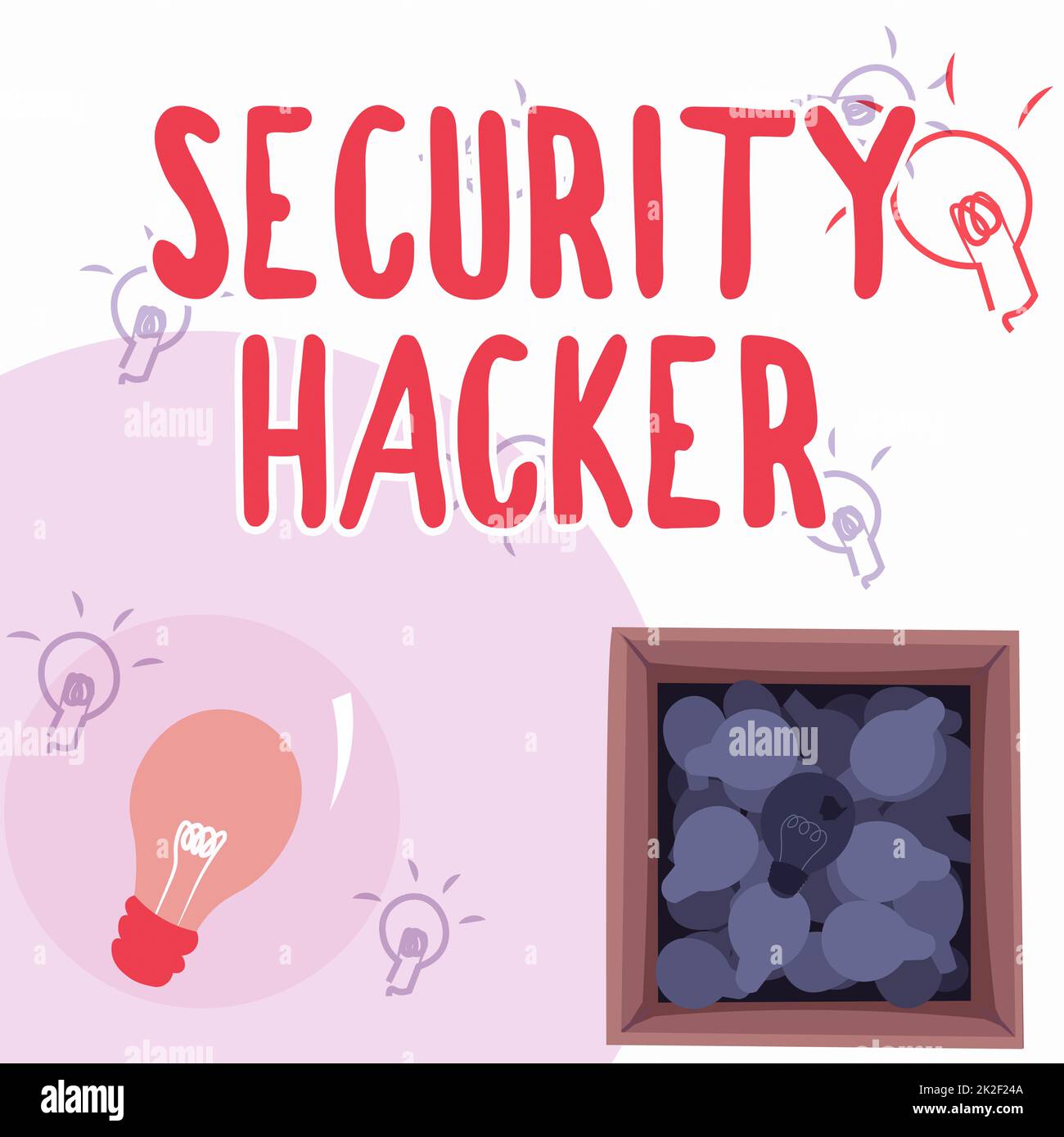 Text, der Inspiration Security Hacker zeigt. Geschäftsidee jemand, der Methoden zum Bruch der Abwehr erforscht Glühbirnen-Zeichnung in Box Entdecken neuer Entdeckungen. Stockfoto