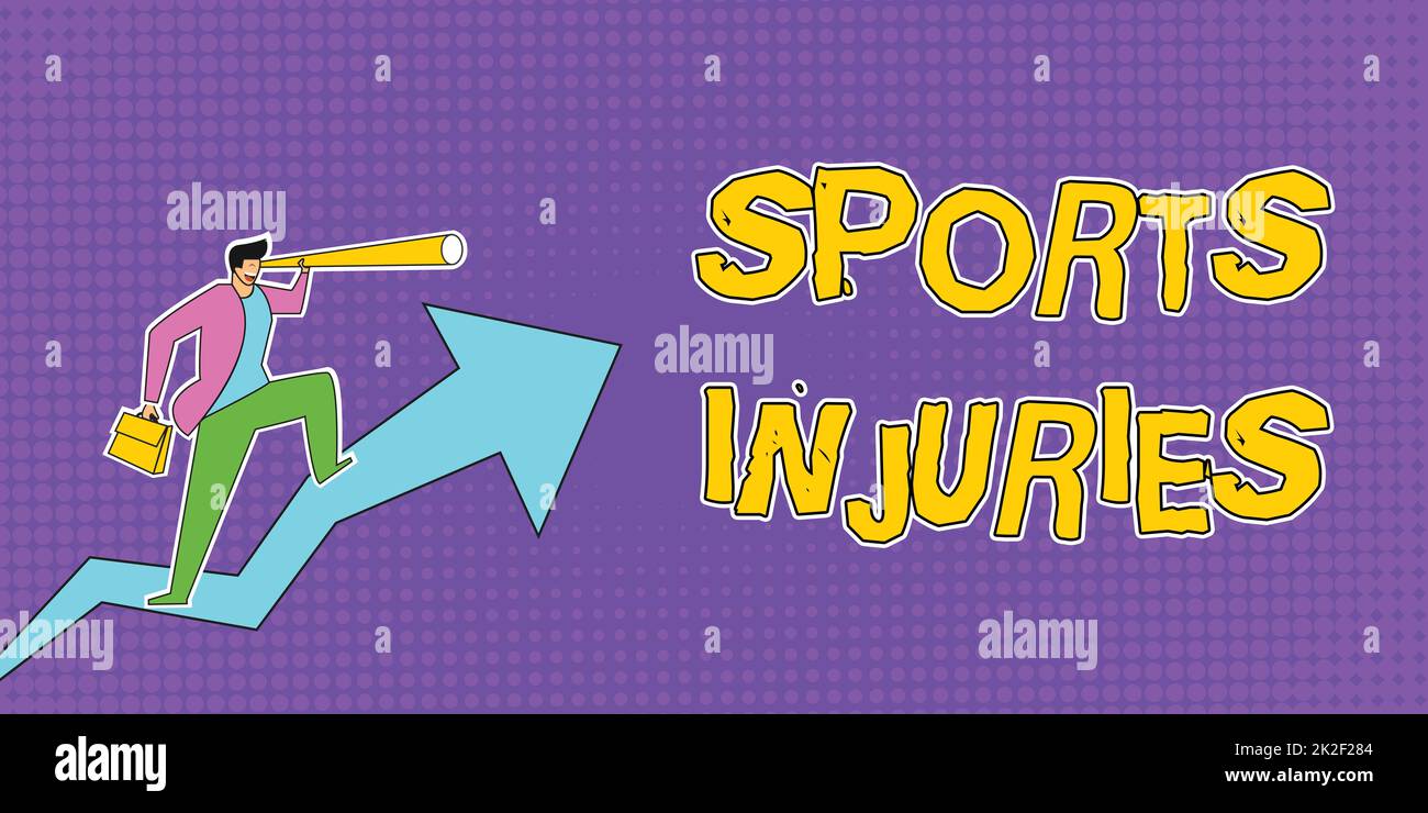 Schild mit Sportverletzungen. Ein Wort über Verletzungen, die beim Sport oder beim Sport auftreten, man Drawing Holding Graph Arrow zeigt das Geschäftswachstum. Stockfoto