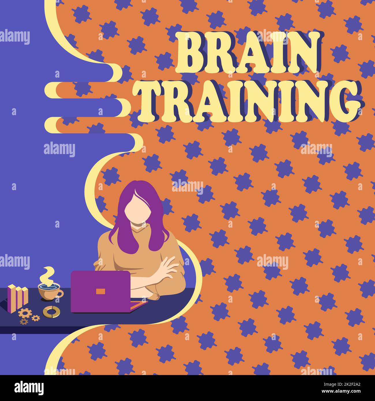 Handschriftliches Schild Brain Training. Wort für mentale Aktivitäten zur Erhaltung oder Verbesserung der kognitiven Fähigkeiten Frau, die mit einer Laptop-Online-Sitzung über die neuesten Projekte sitzt. Stockfoto