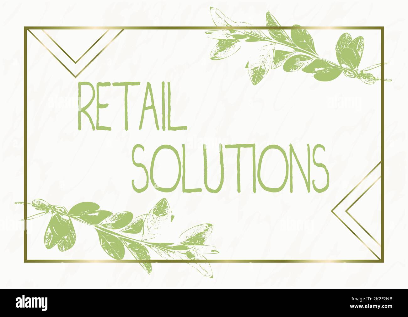 Text mit Inspiration Retail Solutions. Ein Wort für den Prozess zur Förderung von mehr Verkaufszahlen und Kundenzufriedenheit Rahmen mit farbenfrohen Blumen und Blattwerk harmonisch gestaltet. Stockfoto
