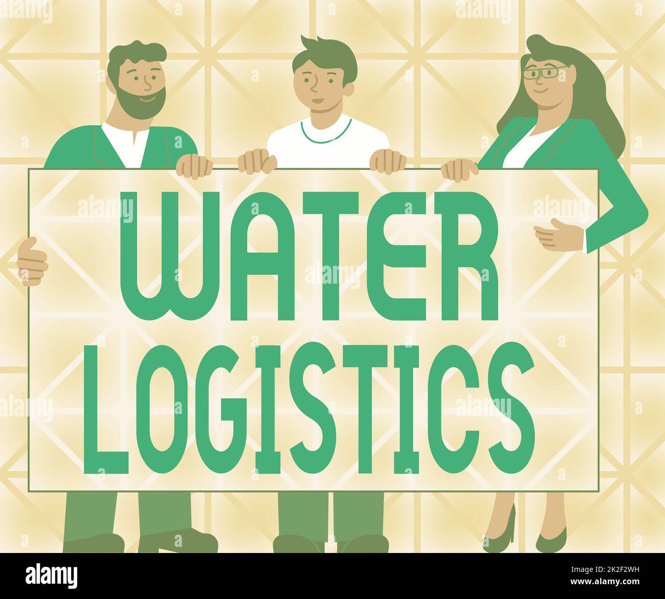 Schreiben mit dem Text Water Logistics. Geschäftsübersicht Water Logistics drei Kollegen Holding Presentation Board Neue Ideen zeigen. Stockfoto