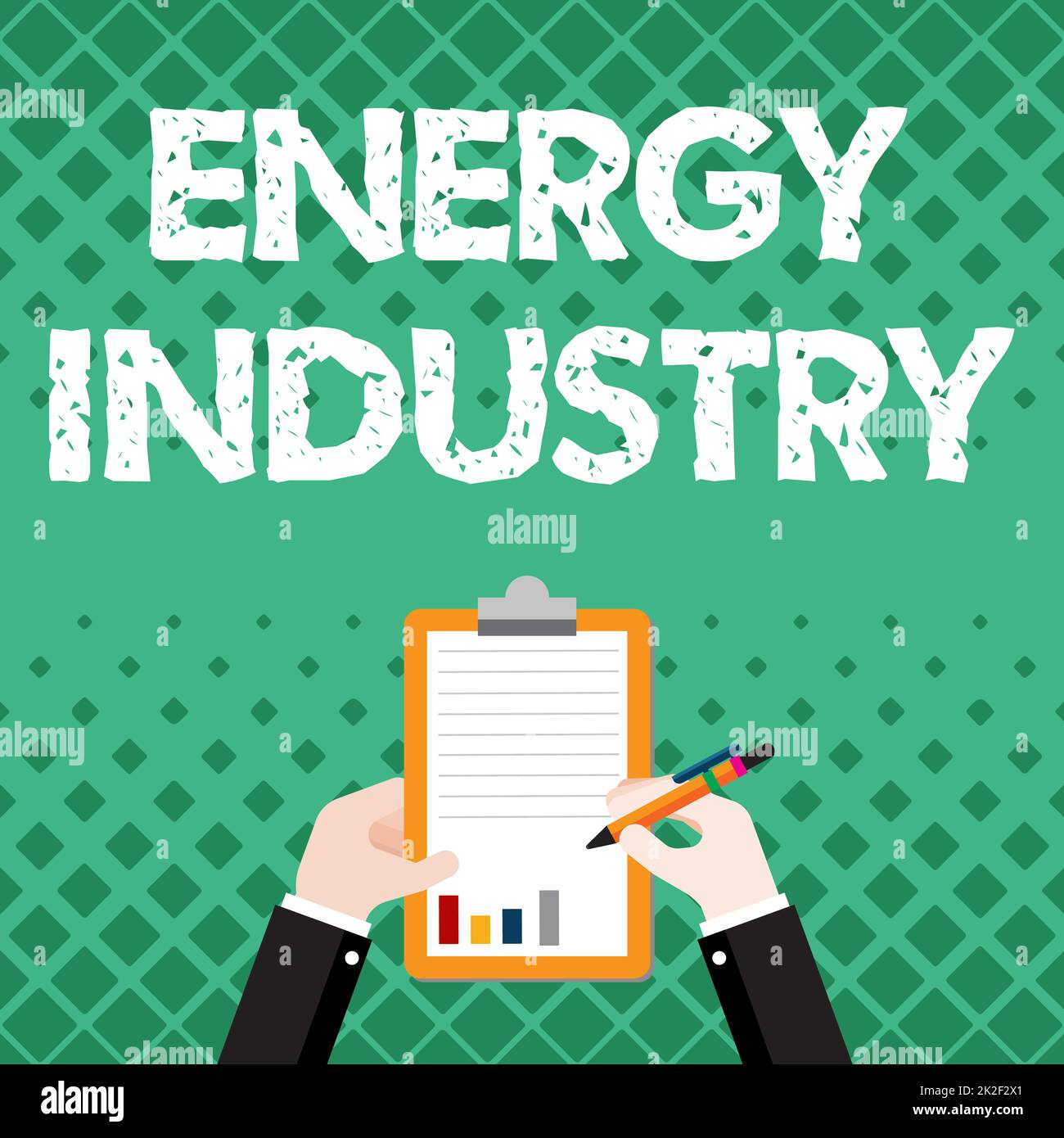 Konzeptdarstellung Energiebranche. Konzept bedeutet Branchen, die an der Produktion und dem Verkauf von Energy Business Associate Holding Clipboard zur Dokumentation von Berichten mit Pen beteiligt sind. Stockfoto