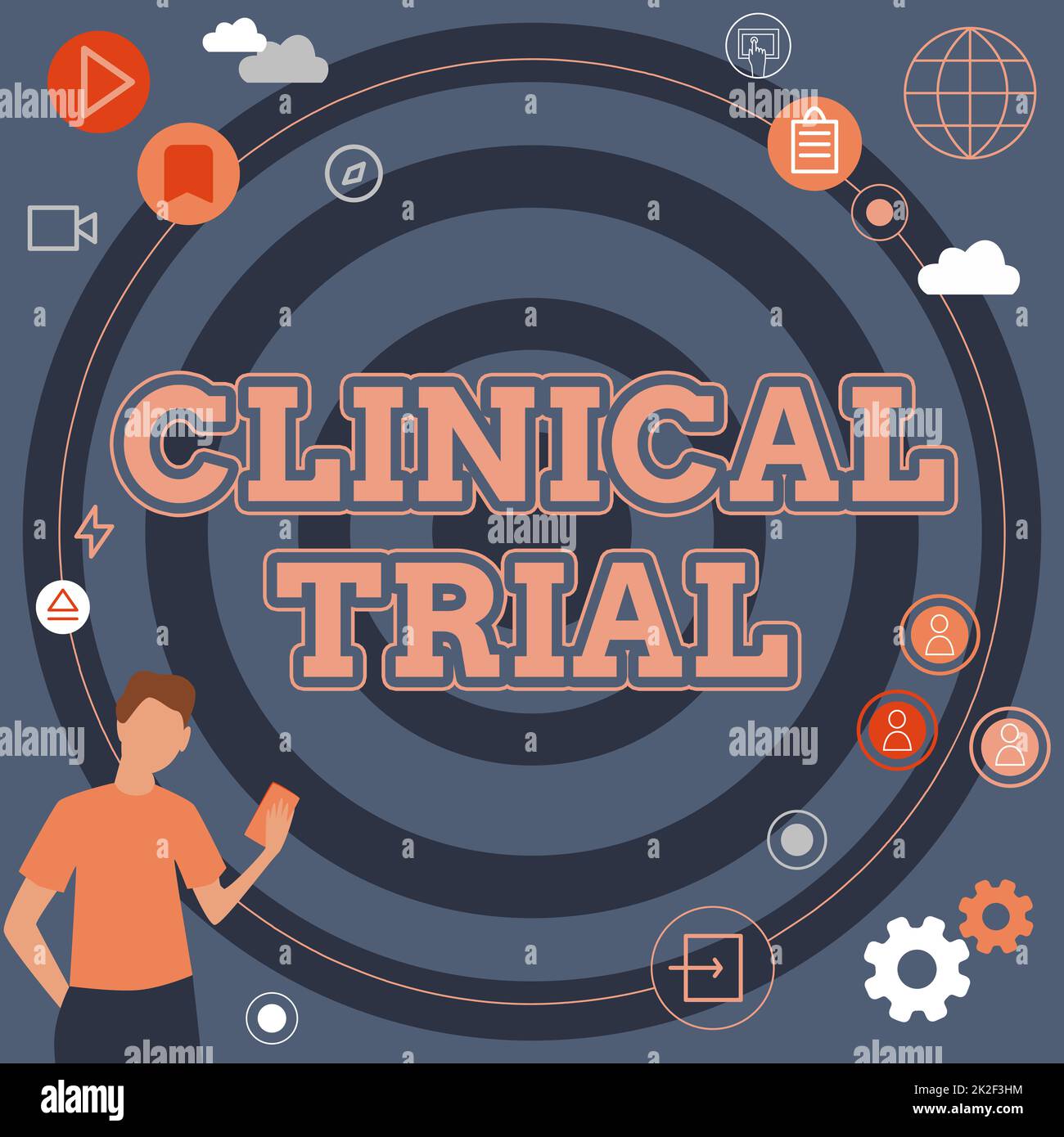 Handschriftlicher Text Clinical Trial. Geschäftsübersichtsstudien zur Beurteilung der Wirksamkeit und Sicherheit von Arzneimittelgeschäften innovative Denkansätze für eine stabile Zukunft. Stockfoto