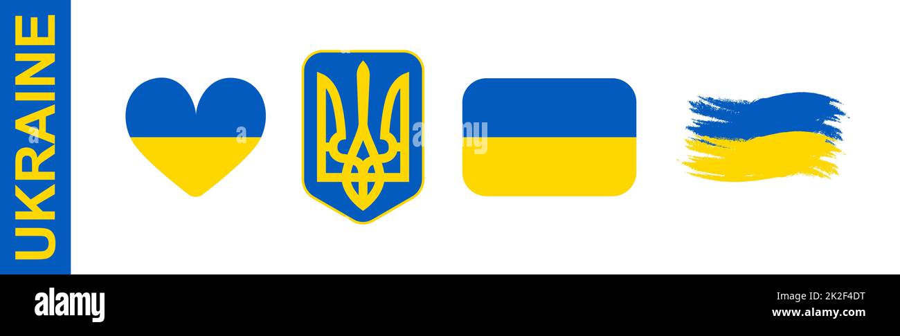 Symbolsatz des unabhängigen Landes Ukraine auf weißem Hintergrund - Vektor Stockfoto